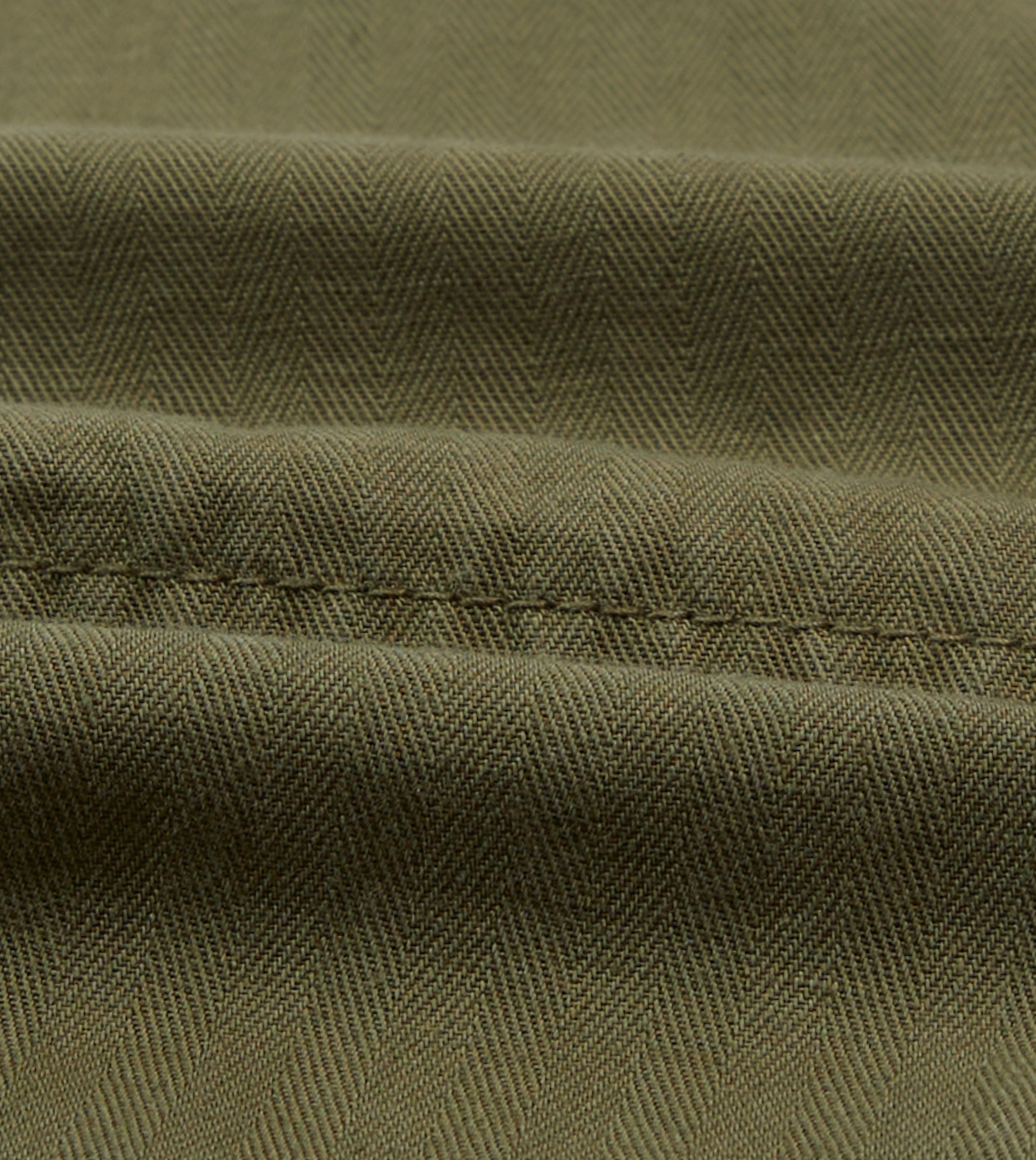 Olive Cotton-Linen Herringbone Fatigue Shorts
