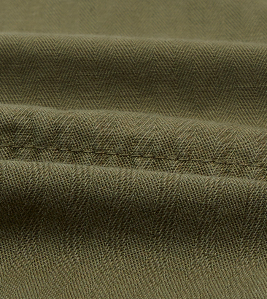 Olive Cotton-Linen Herringbone Fatigue Shorts