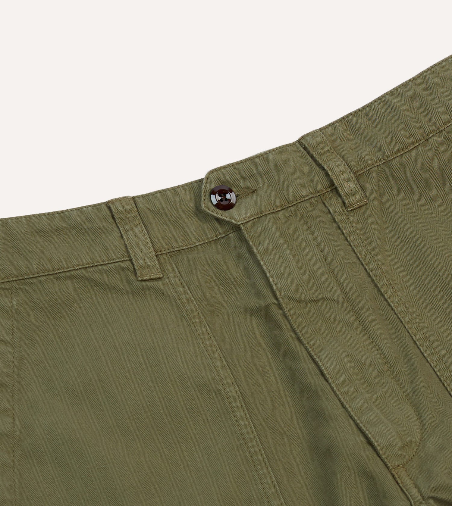 Olive Cotton-Linen Herringbone Fatigue Shorts