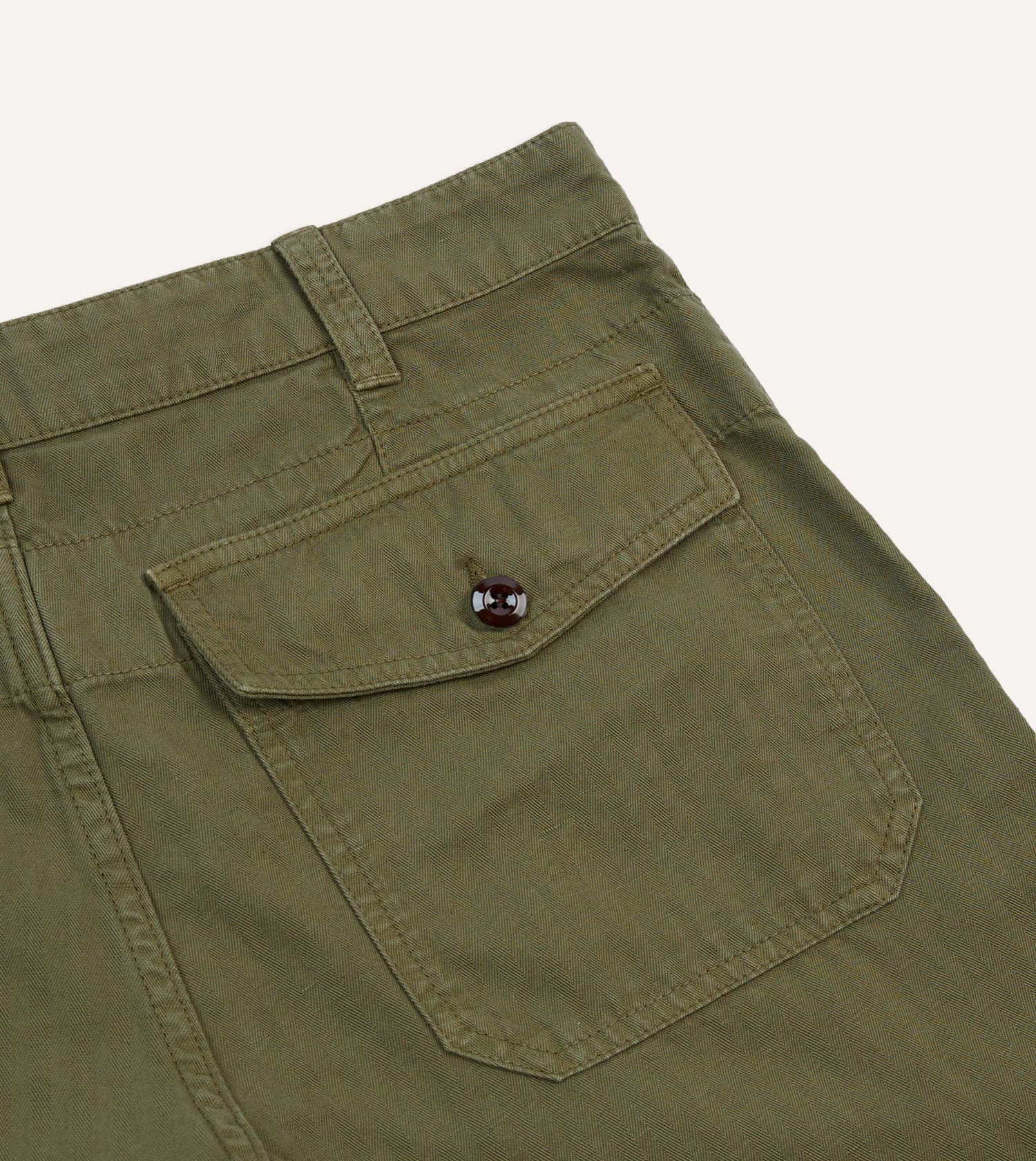 Olive Cotton-Linen Herringbone Fatigue Shorts