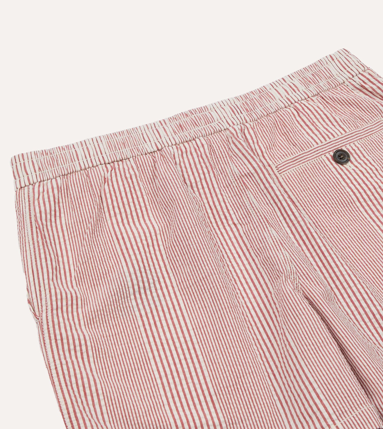 Red Stripe Seersucker Cotton Drawstring Shorts