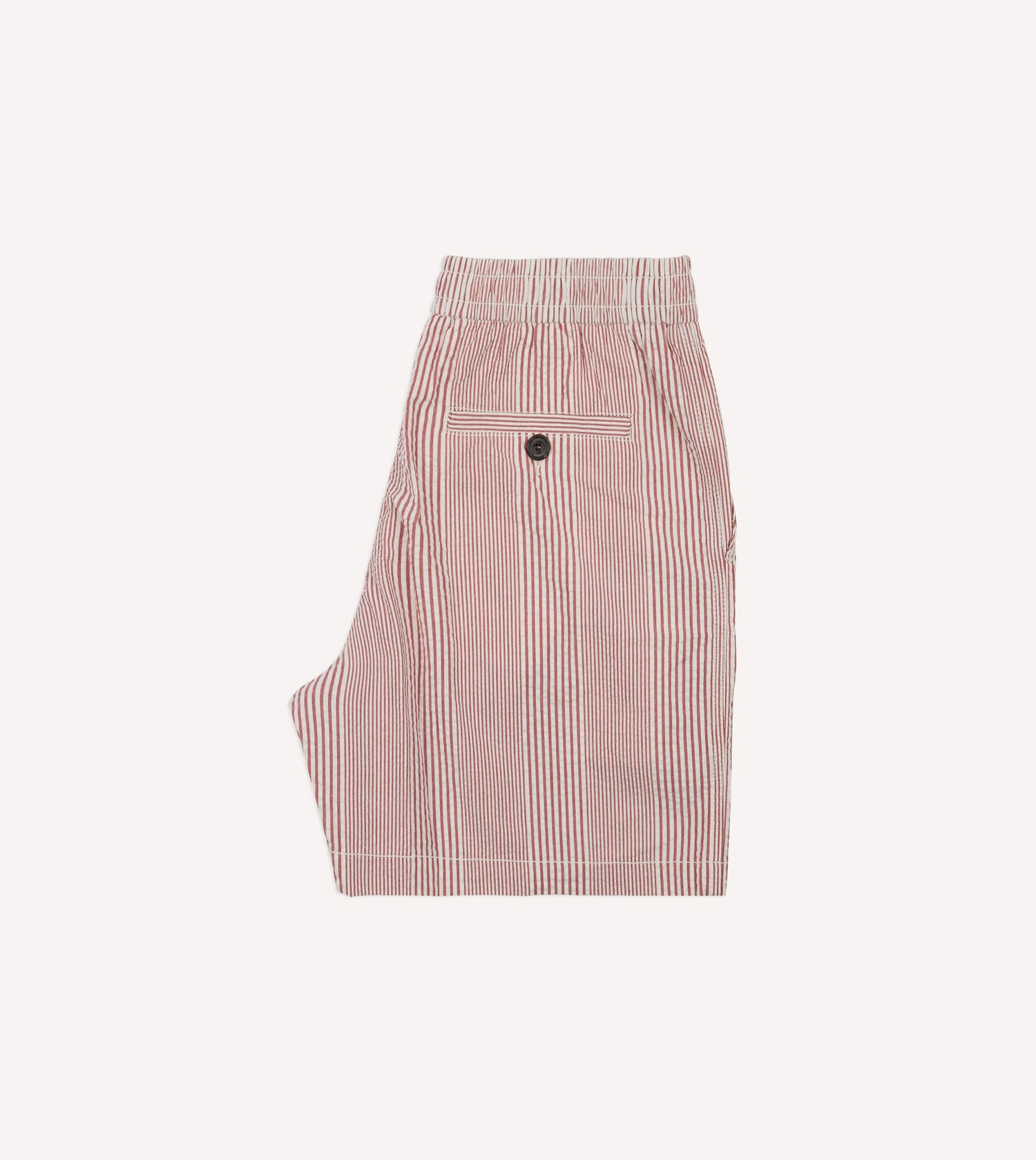 Red Stripe Seersucker Cotton Drawstring Shorts