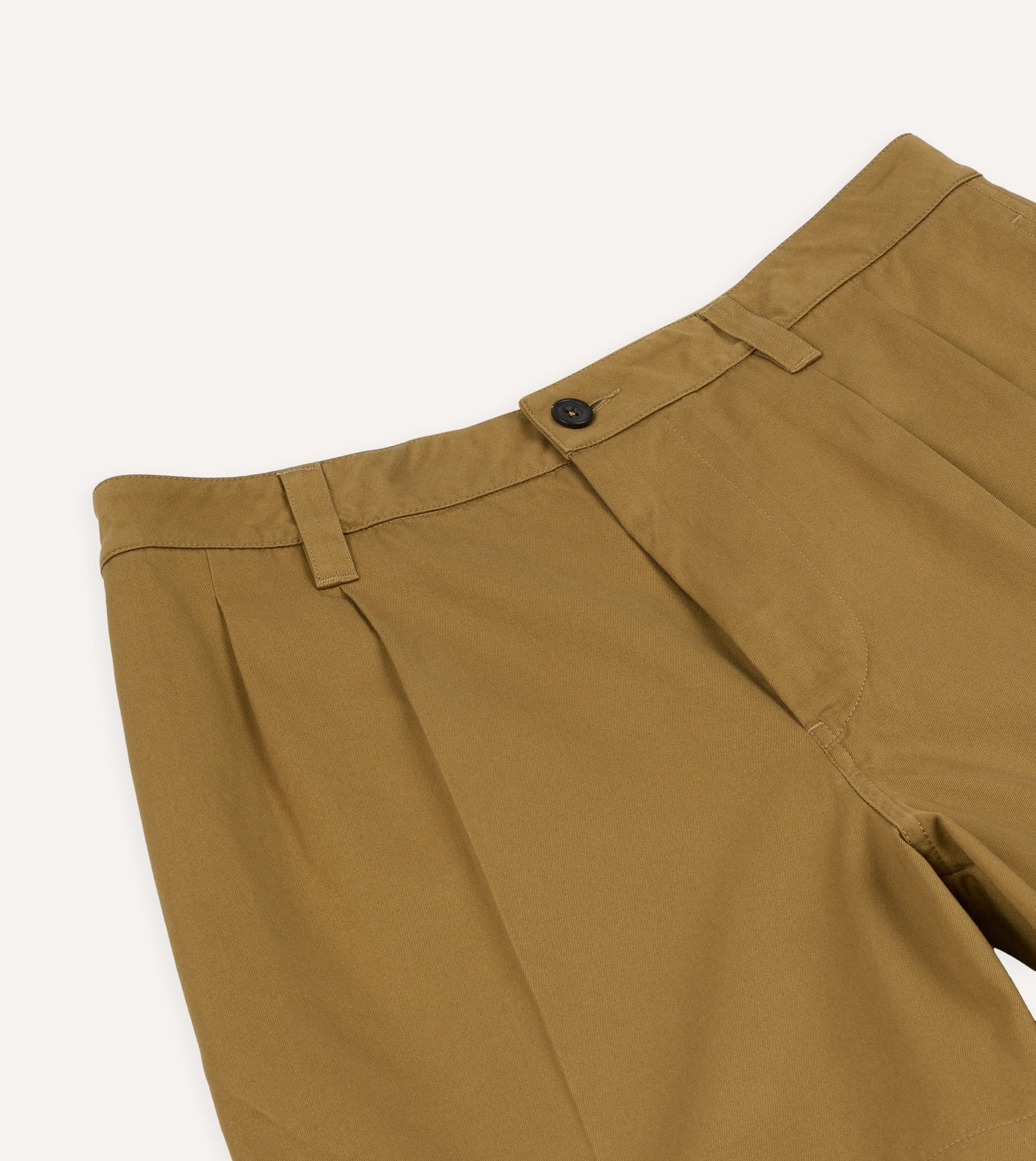 Khaki Cotton Wide Leg Double-Pleat Shorts