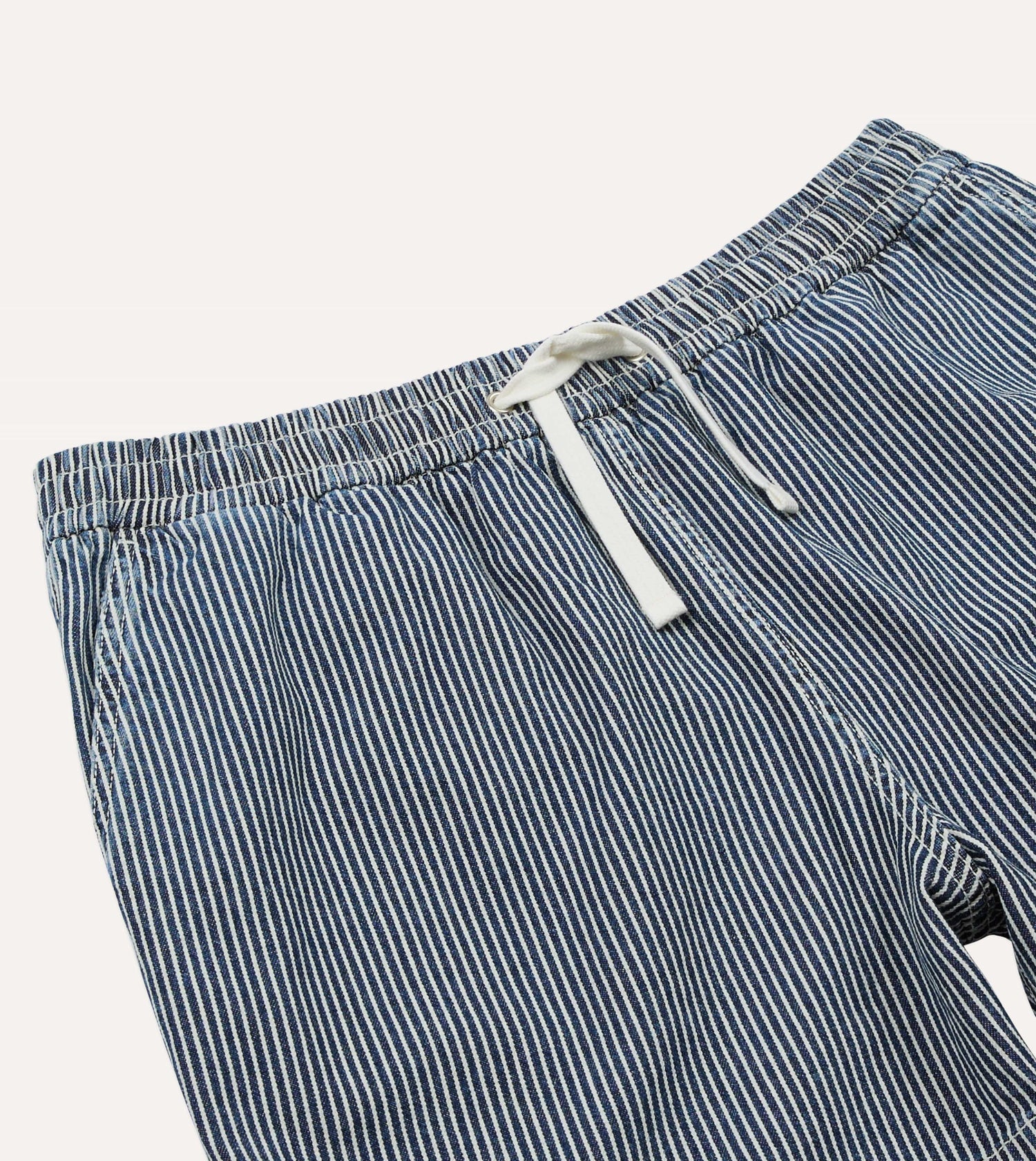 Indigo Stripe Cotton Drawstring Shorts