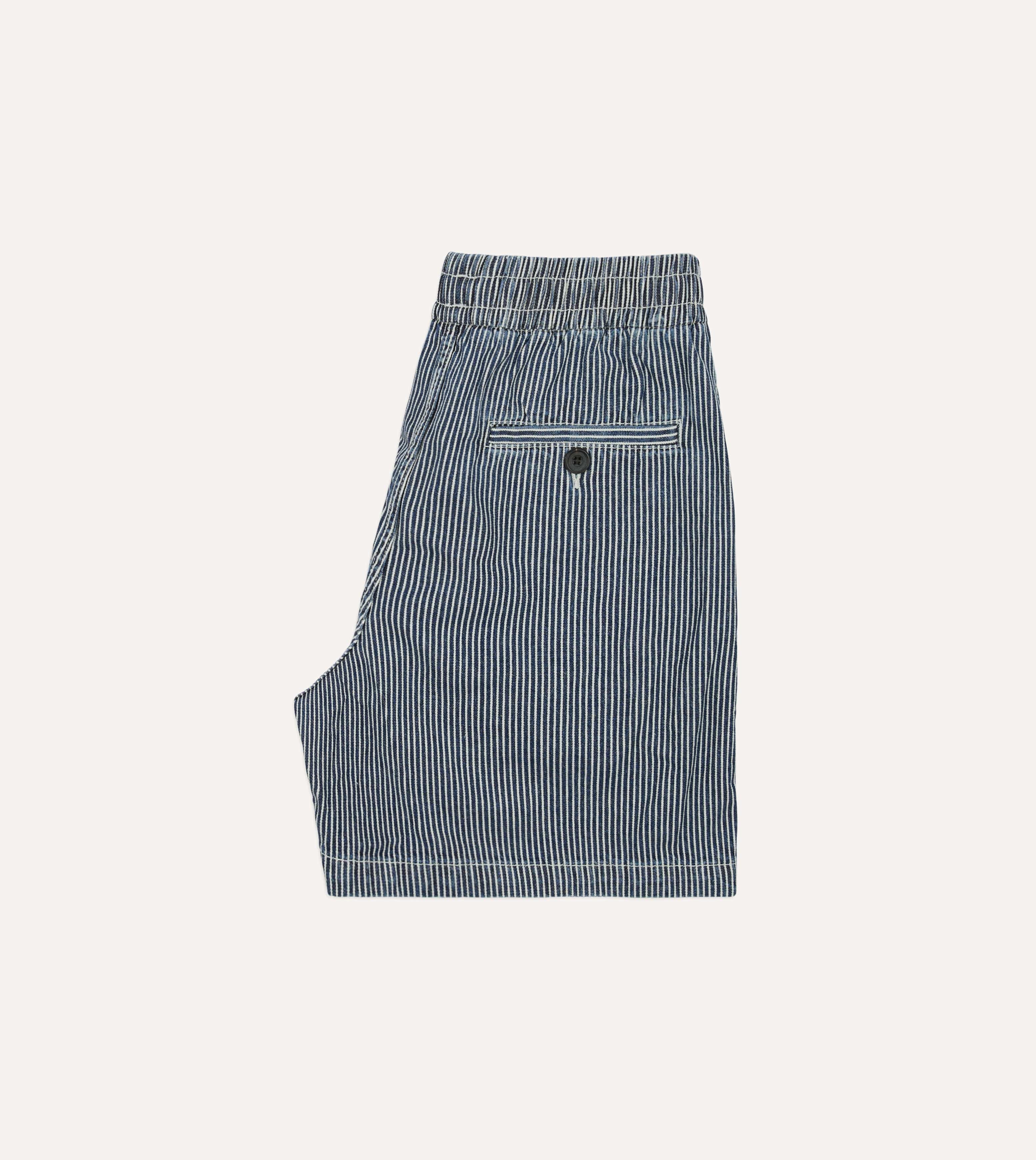 Indigo Stripe Cotton Drawstring Shorts