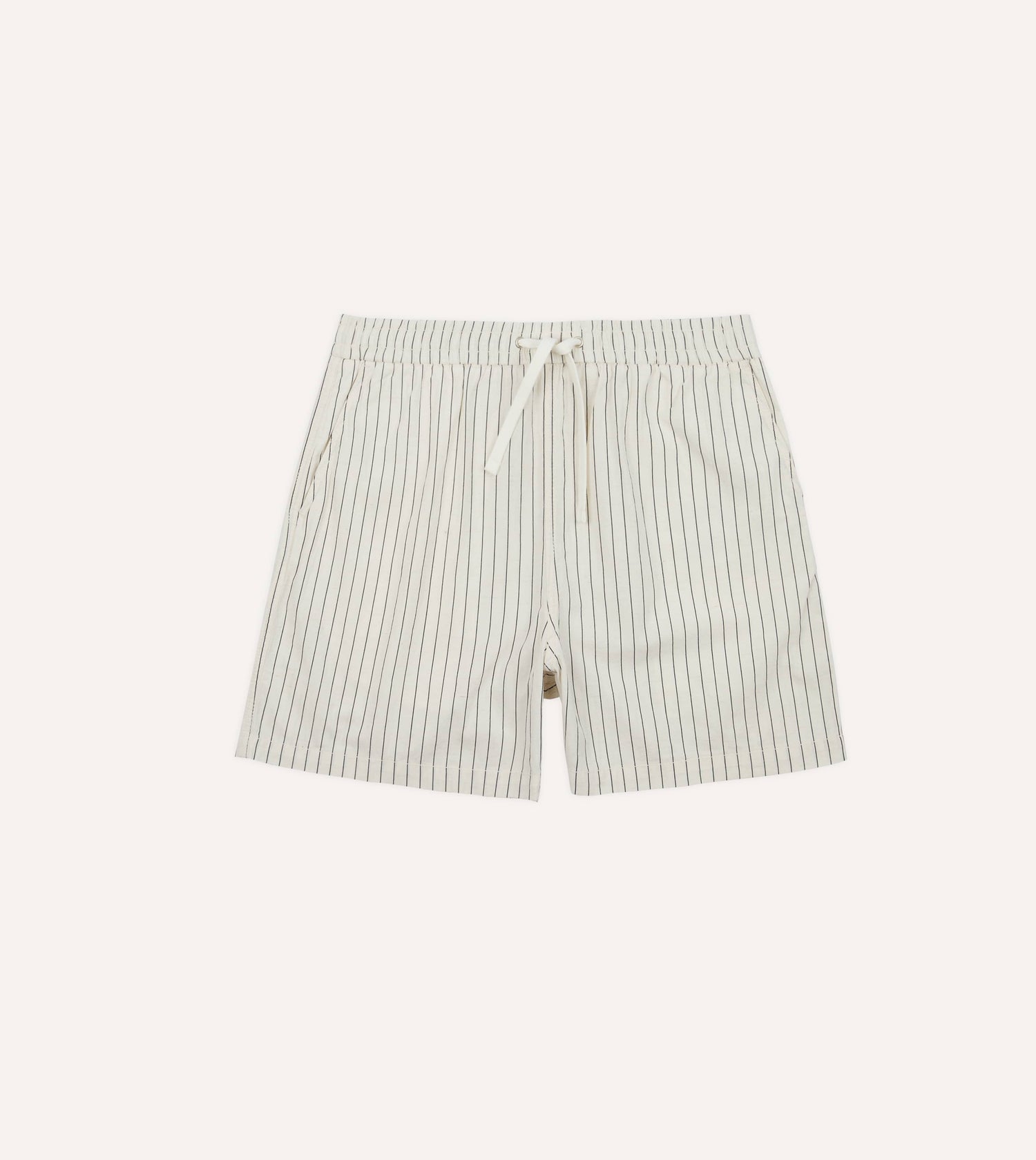 Ecru Pin Stripe Cotton Drawstring Shorts
