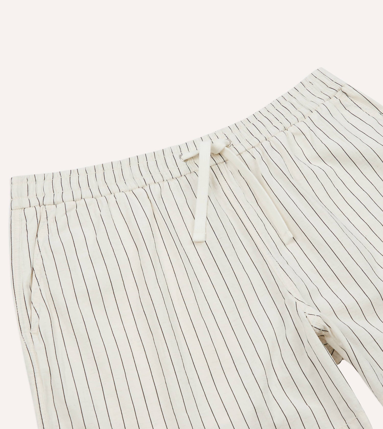 Ecru Pin Stripe Cotton Drawstring Shorts