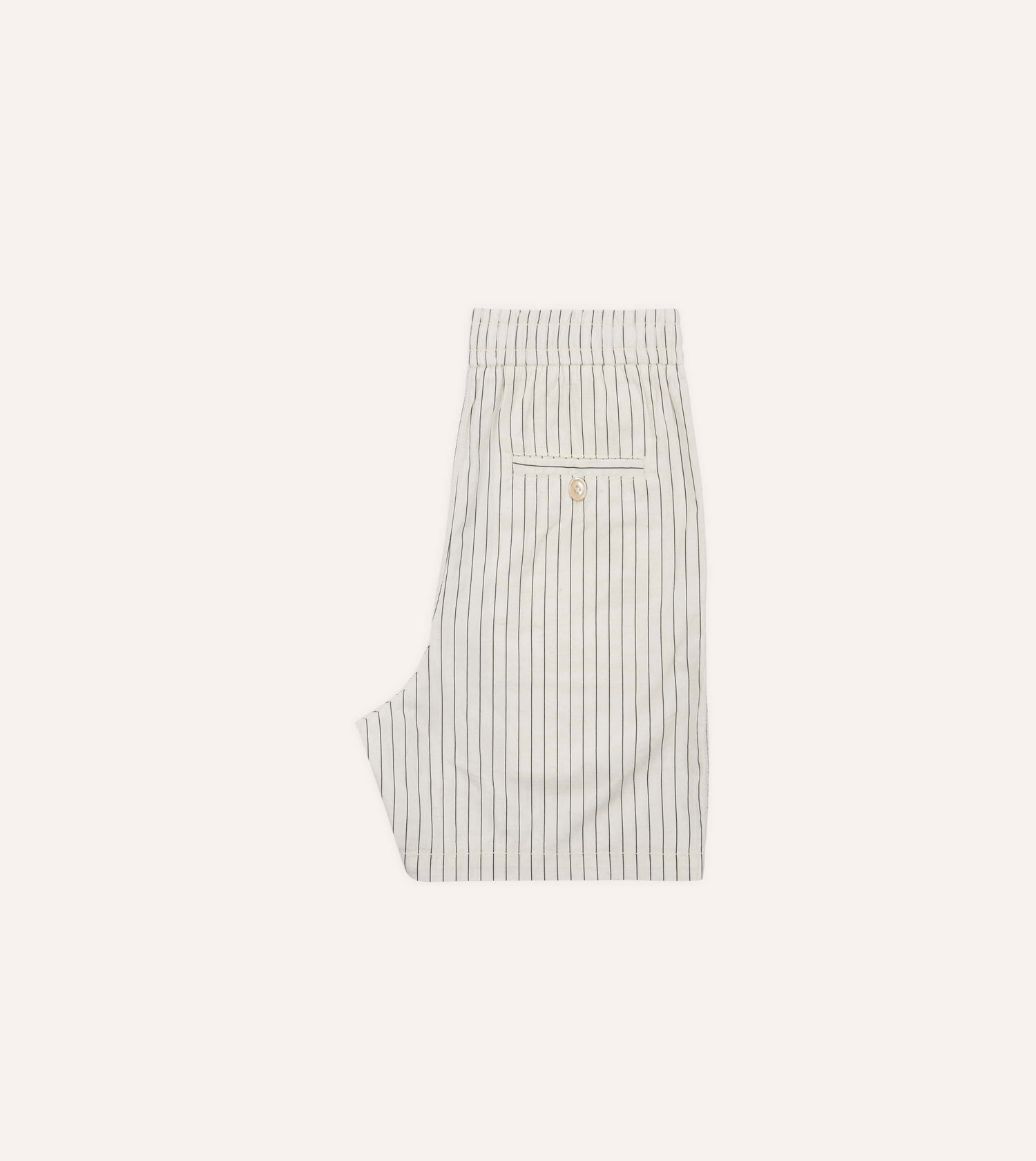 Ecru Pin Stripe Cotton Drawstring Shorts