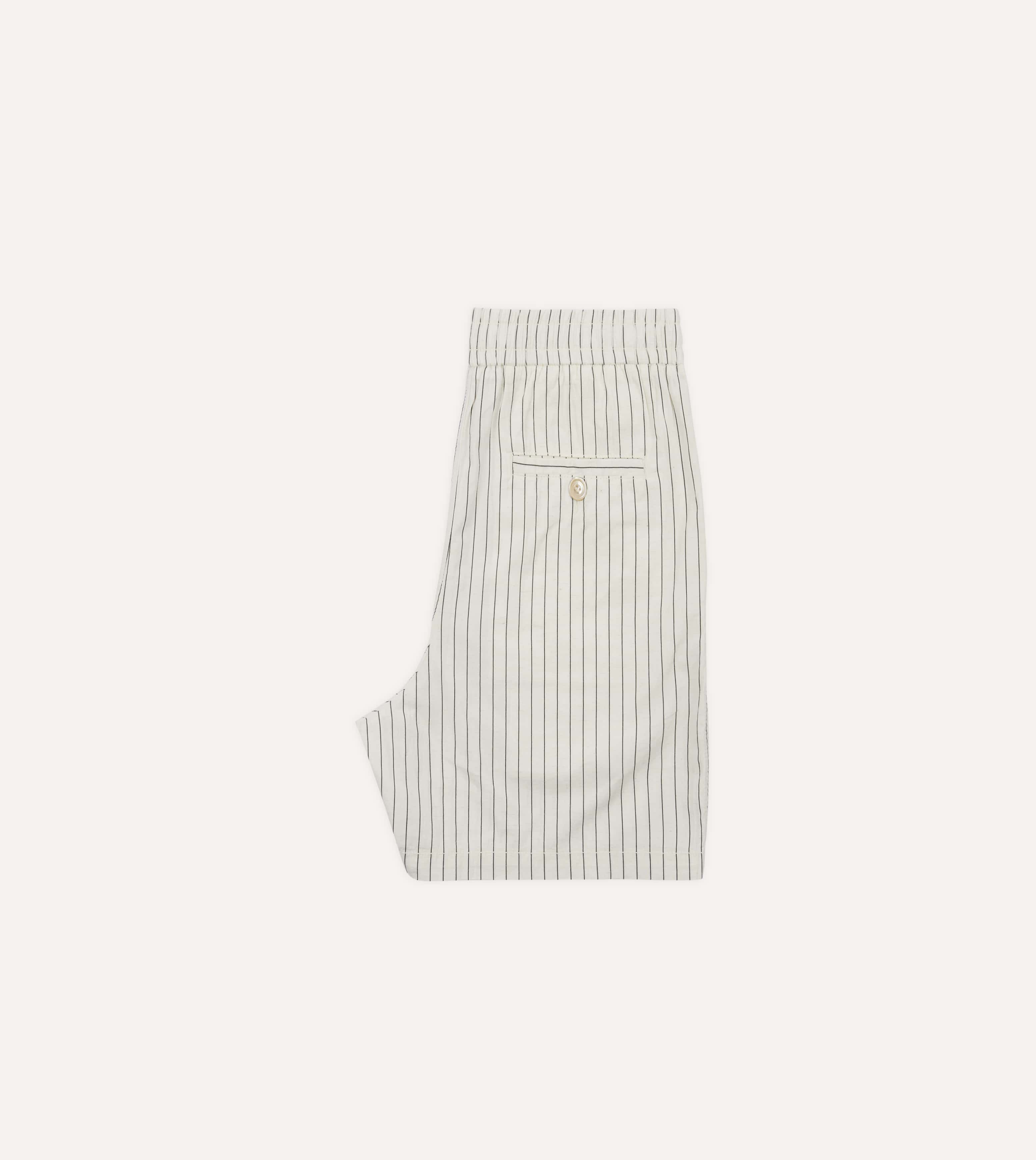 Ecru Pin Stripe Cotton Drawstring Shorts
