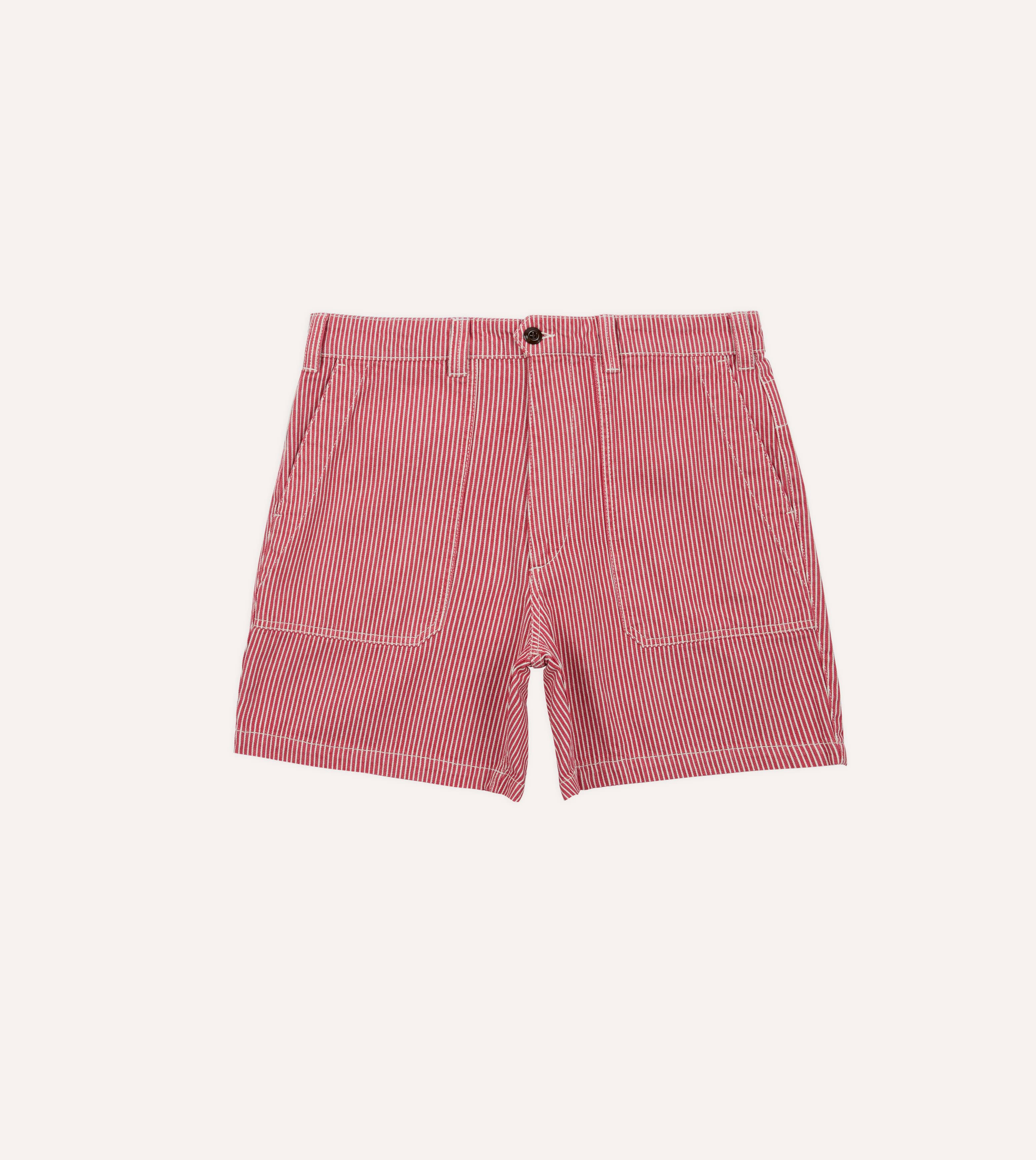 Red Stripe Cotton Fatigue Shorts