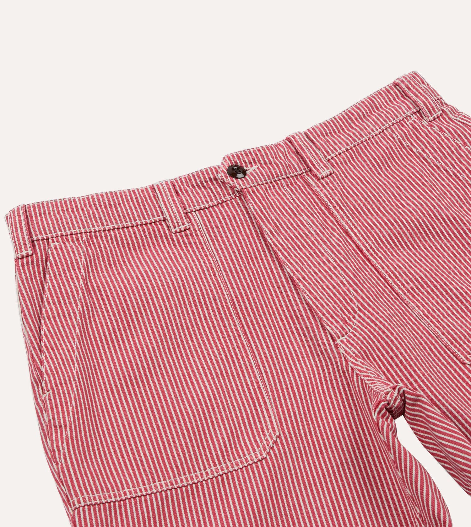 Red Stripe Cotton Fatigue Shorts