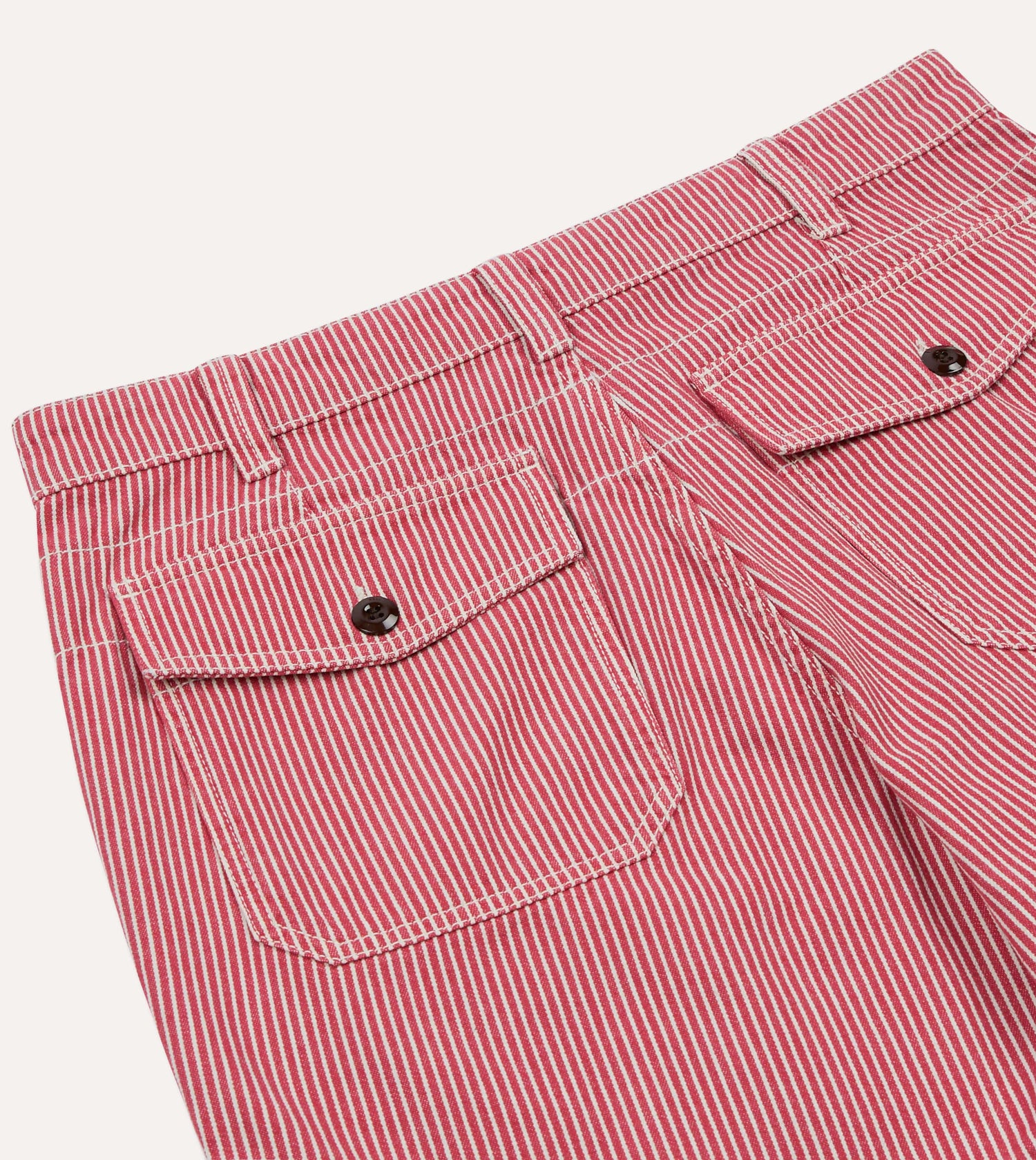 Red Stripe Cotton Fatigue Shorts
