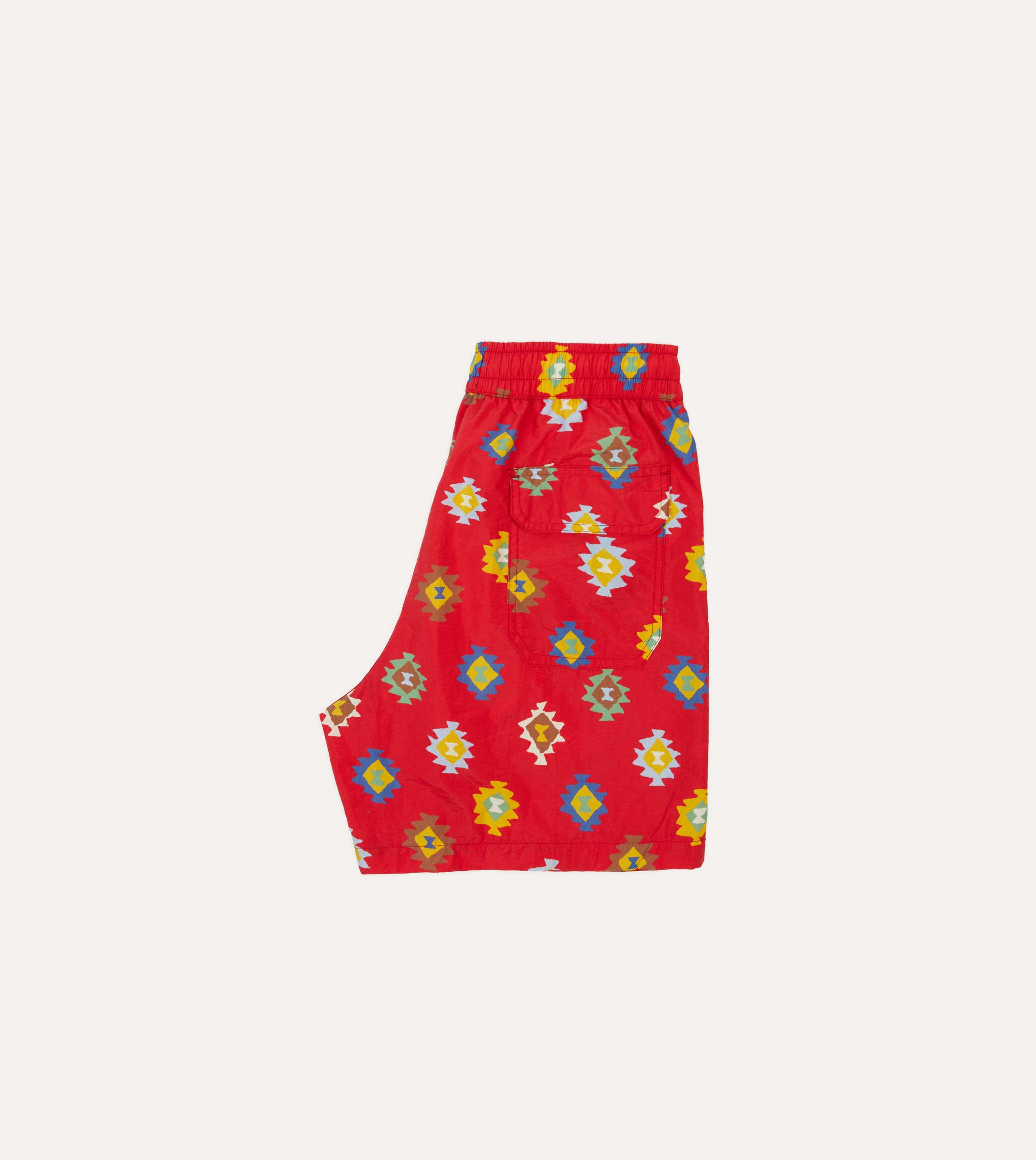 Red Kilim Print Nylon Drawstring Swim Shorts