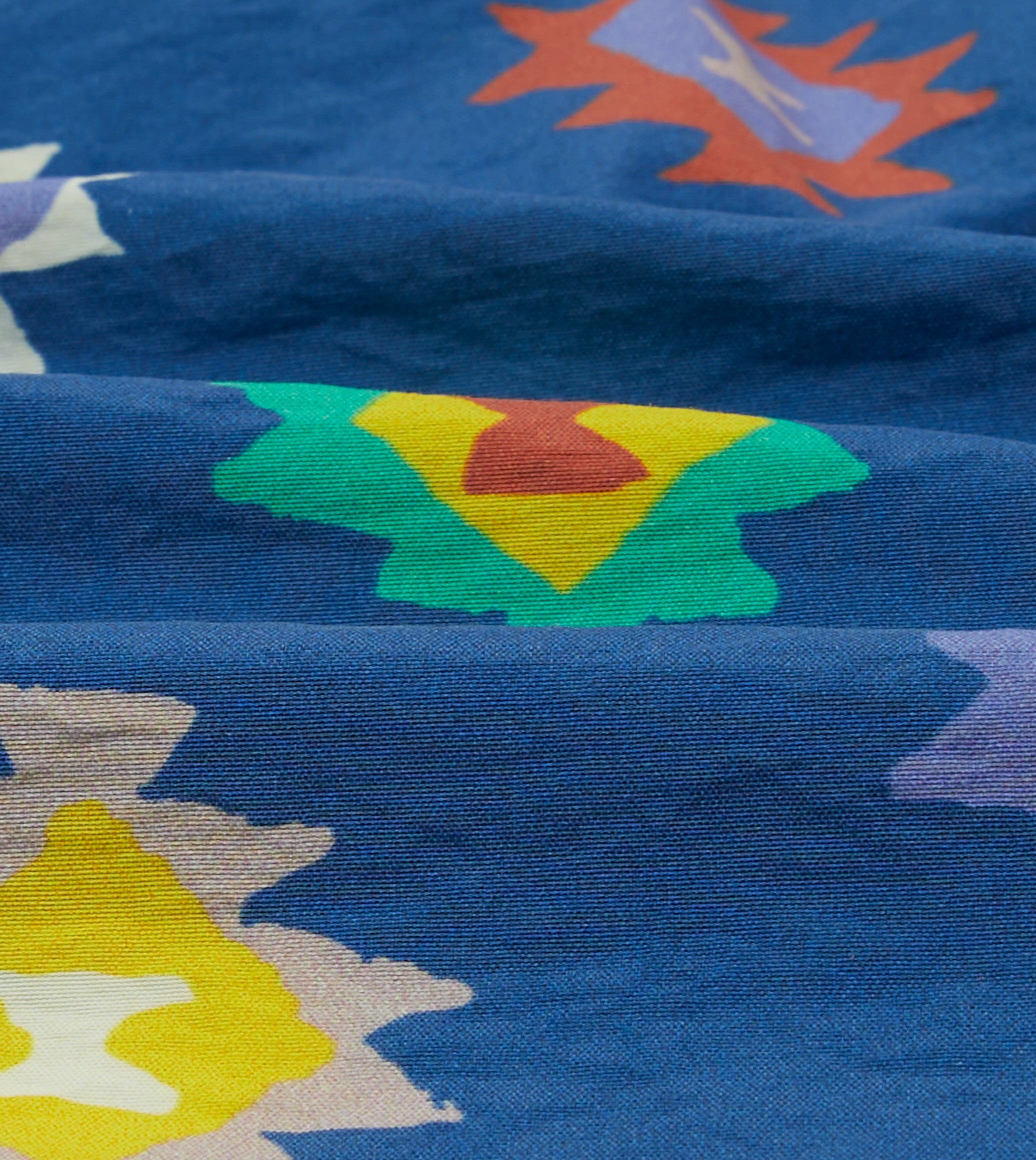 Blue Kilim Print Nylon Drawstring Swim Shorts