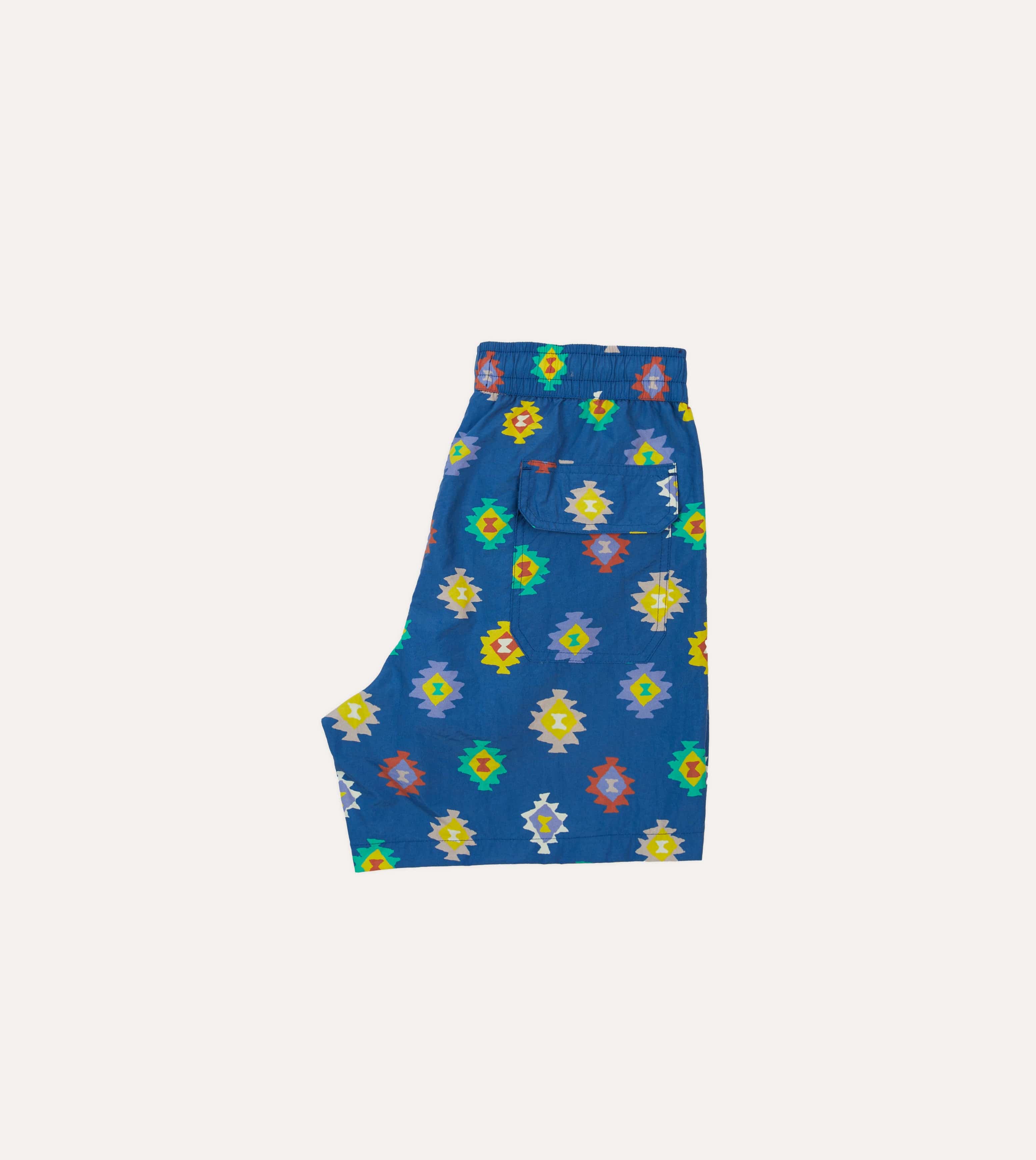 Blue Kilim Print Nylon Drawstring Swim Shorts