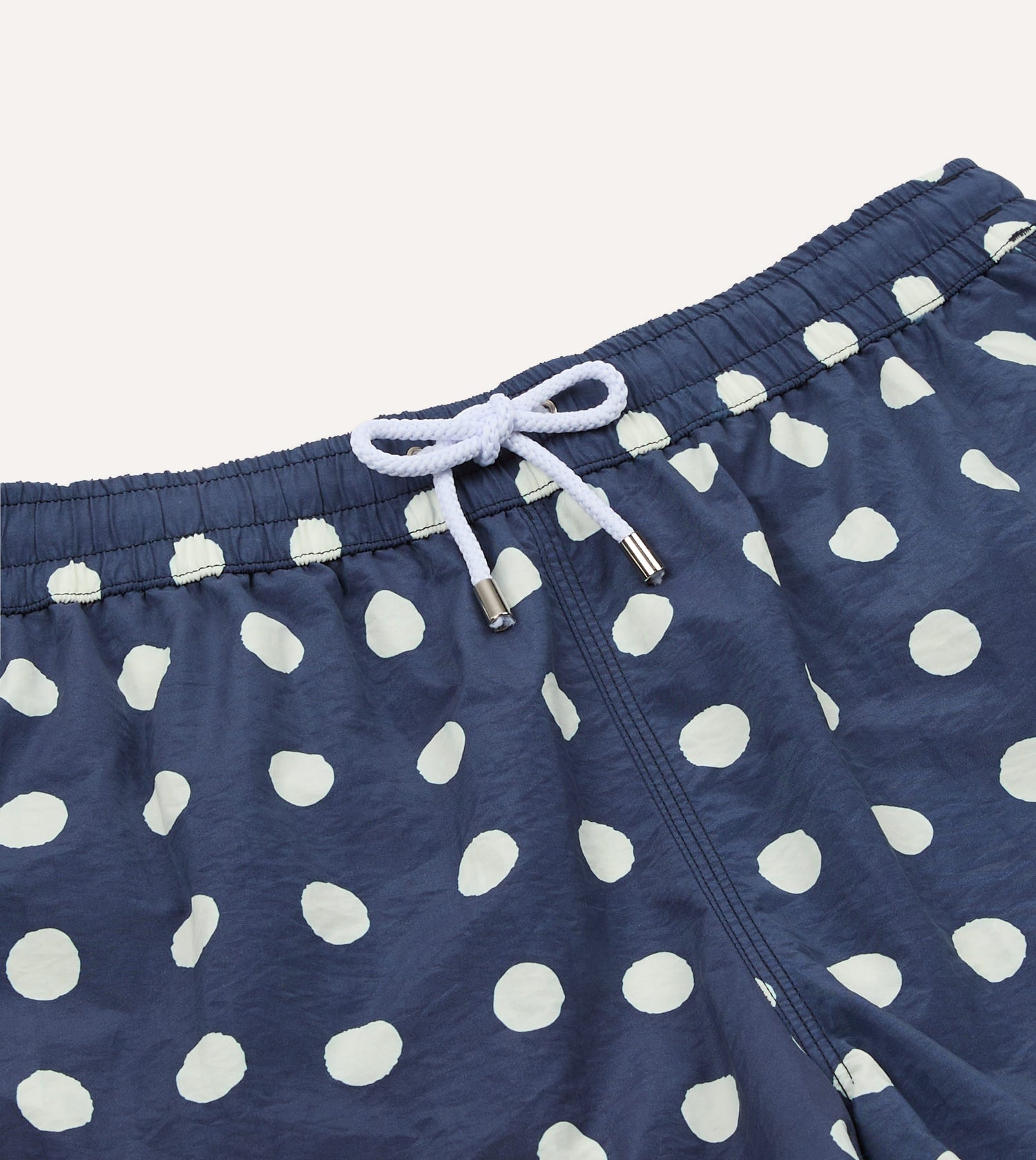 Navy Polka Dot Print Nylon Drawstring Swim Shorts
