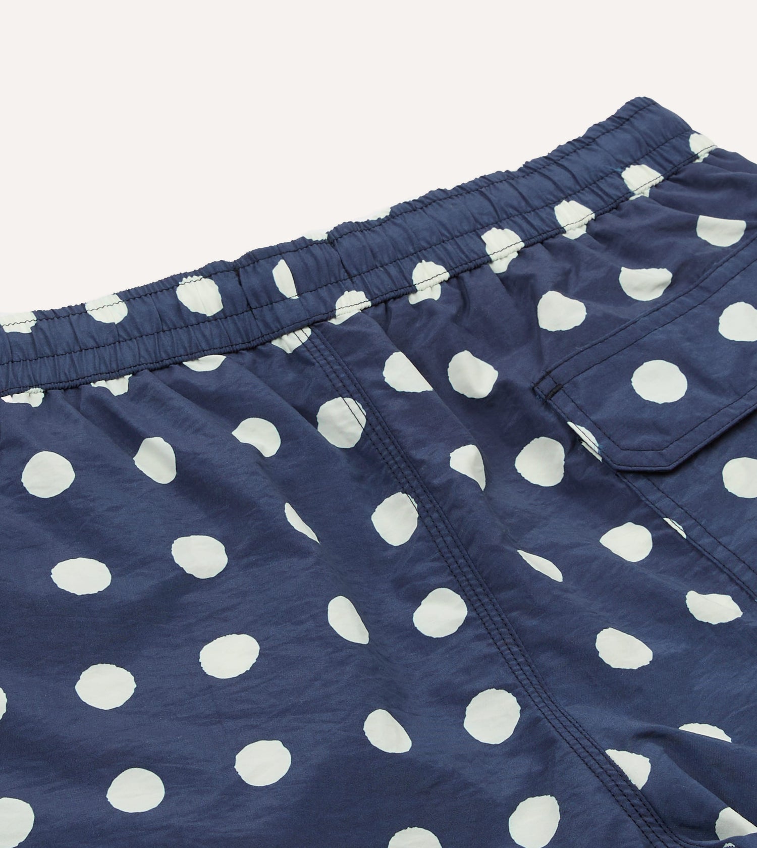 Navy Polka Dot Print Nylon Drawstring Swim Shorts