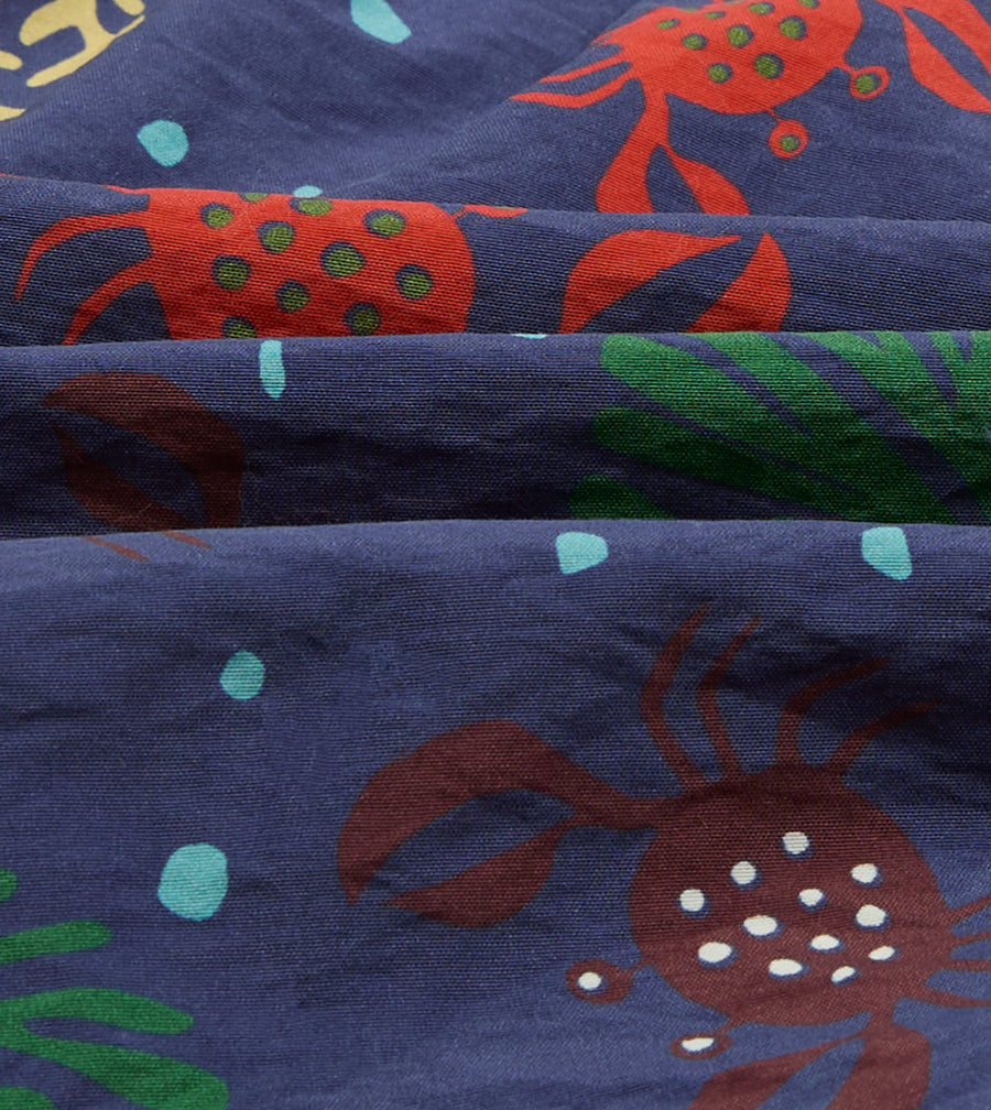 Crab Print Nylon Drawstring Swim Shorts