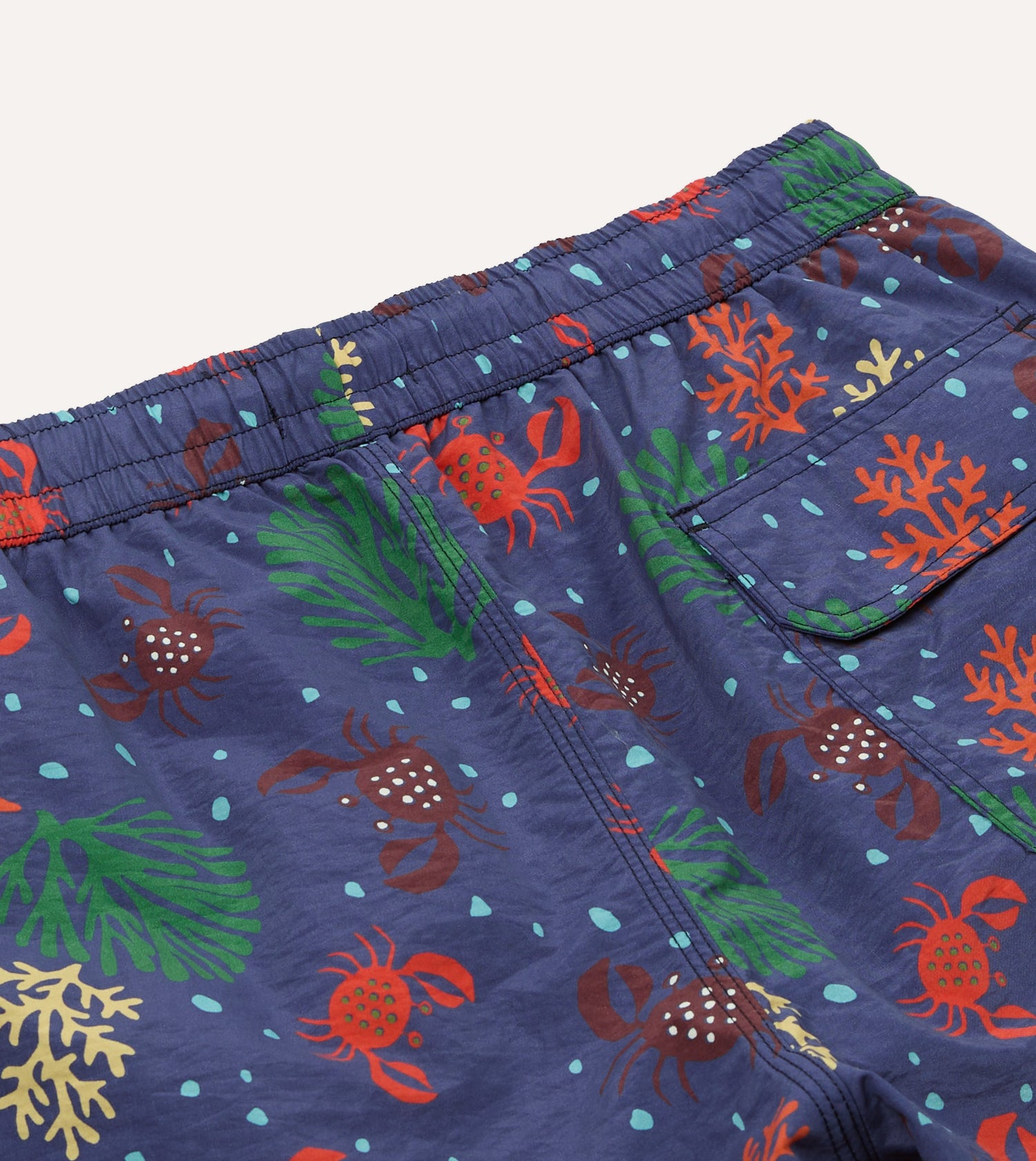 Crab Print Nylon Drawstring Swim Shorts