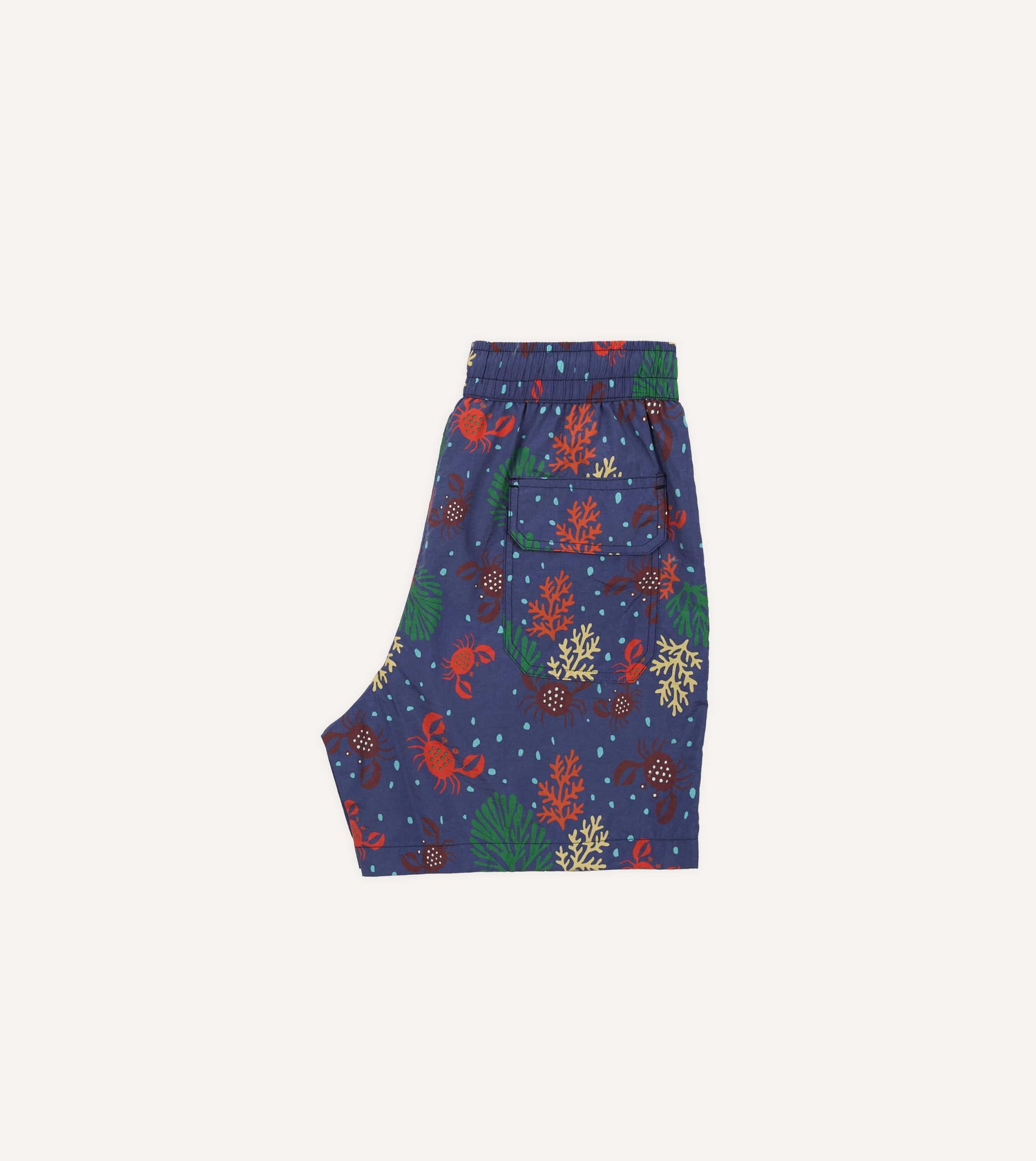 Crab Print Nylon Drawstring Swim Shorts