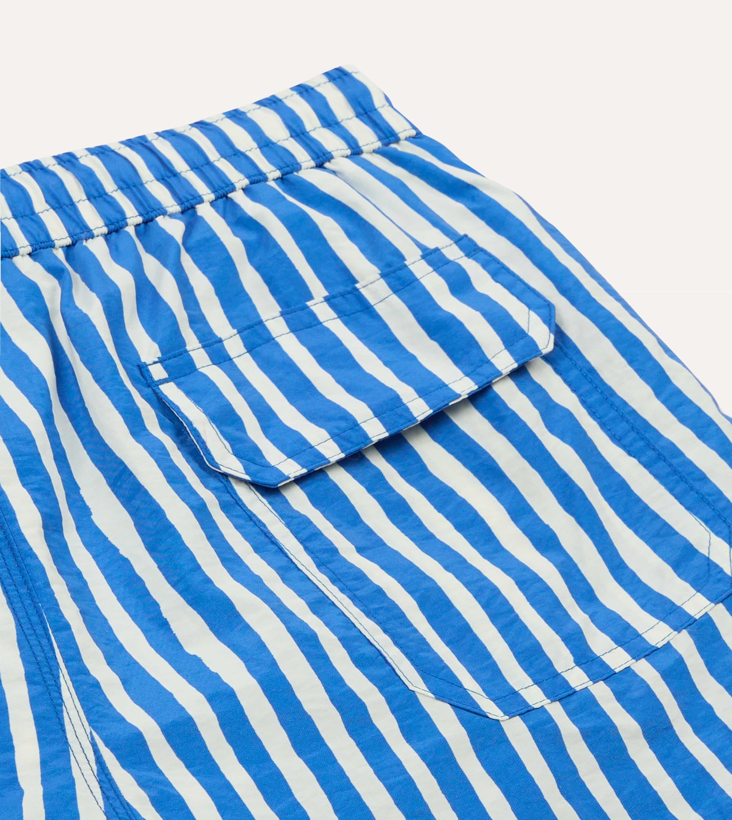 Blue Stripe Print Nylon Drawstring Swim Shorts