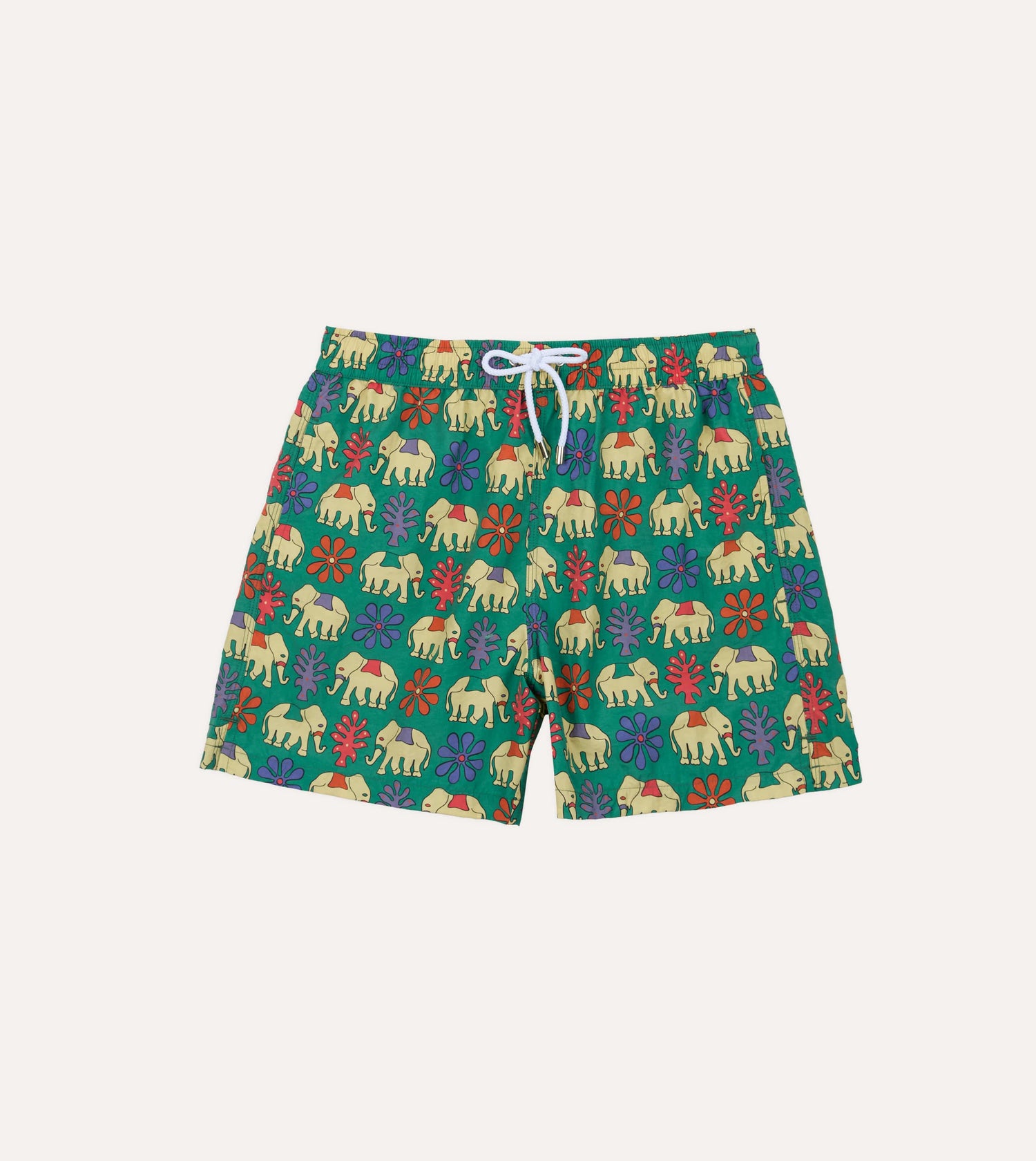 Elephant Print Nylon Drawstring Swim Shorts