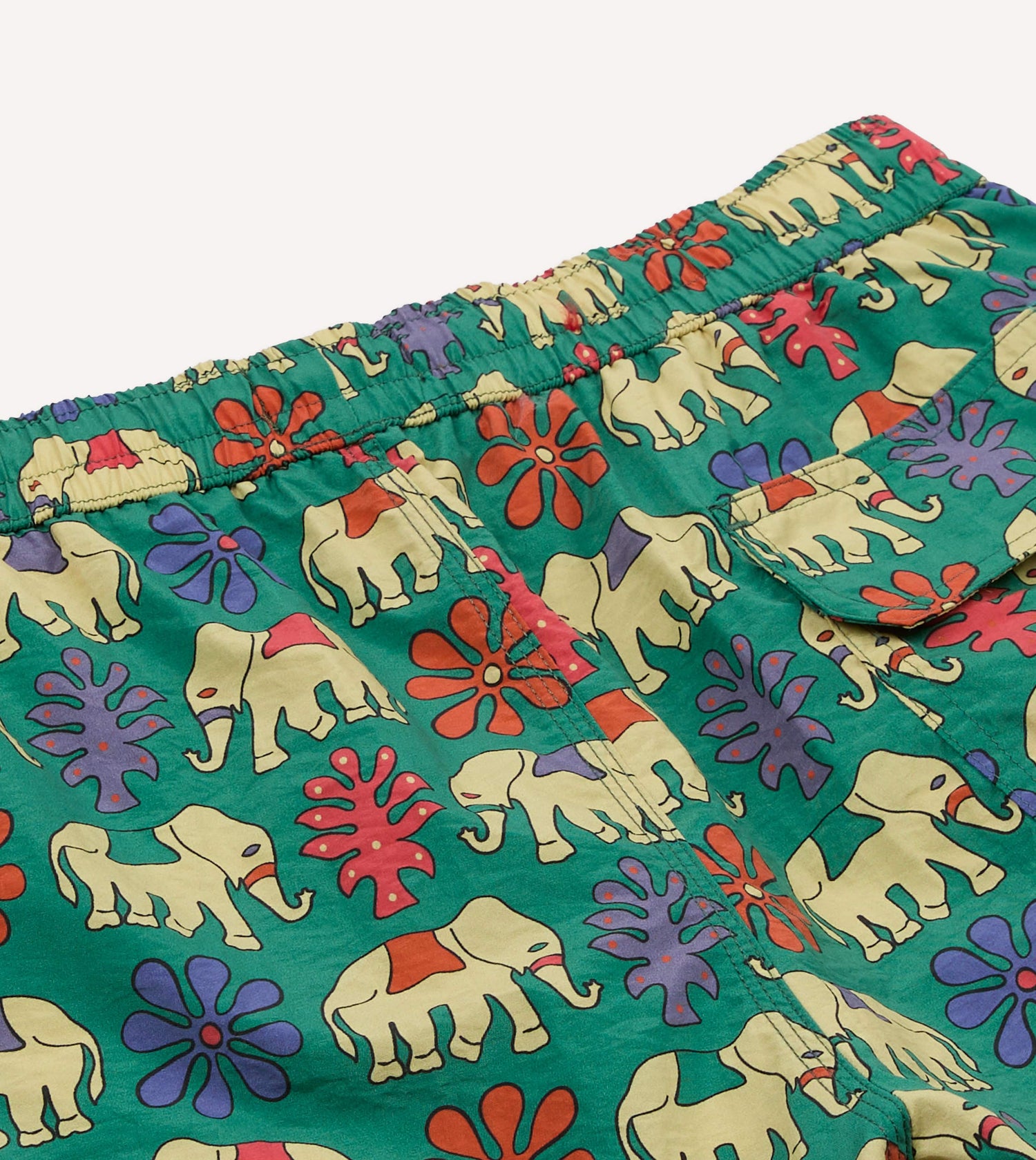 Elephant Print Nylon Drawstring Swim Shorts