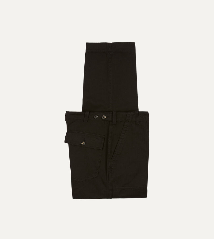 Black Herringbone Cotton Fatigue Trouser