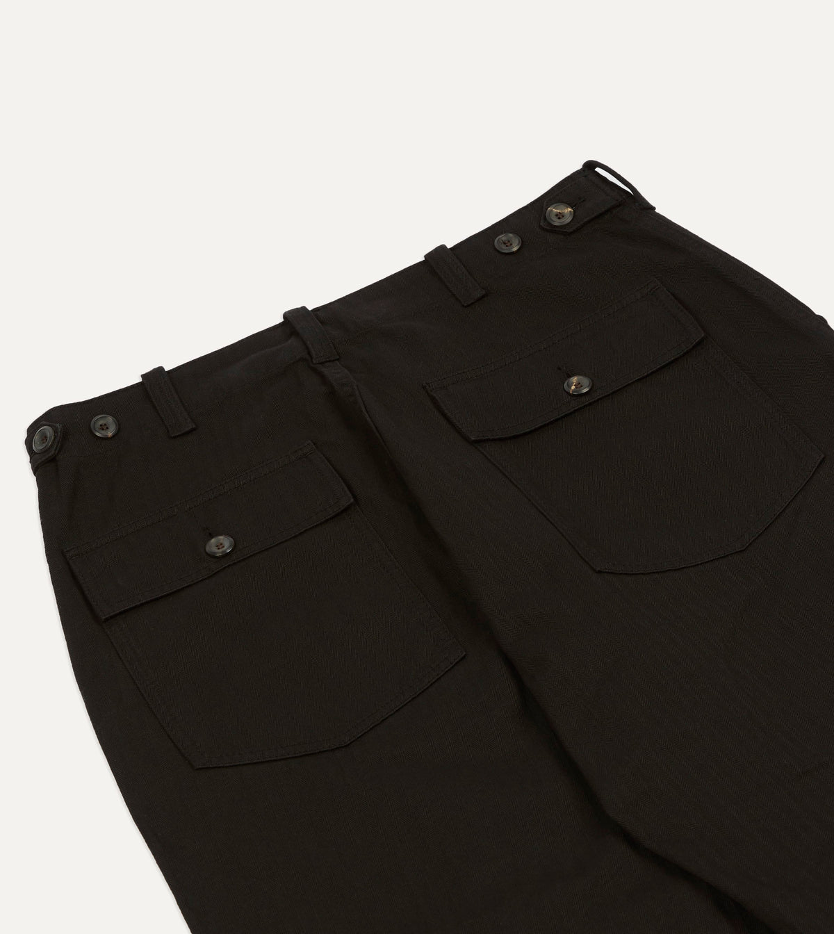 Black Herringbone Cotton Fatigue Trouser