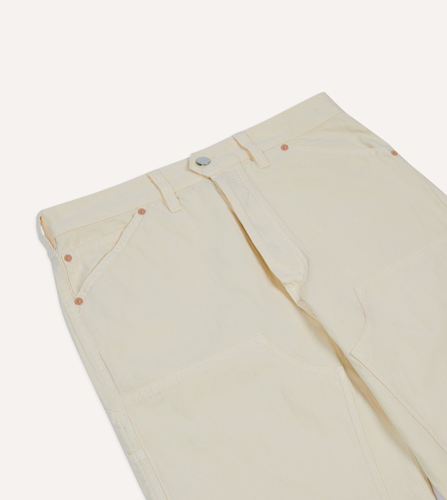 Ecru Cotton-Linen Canvas Carpenter Jeans