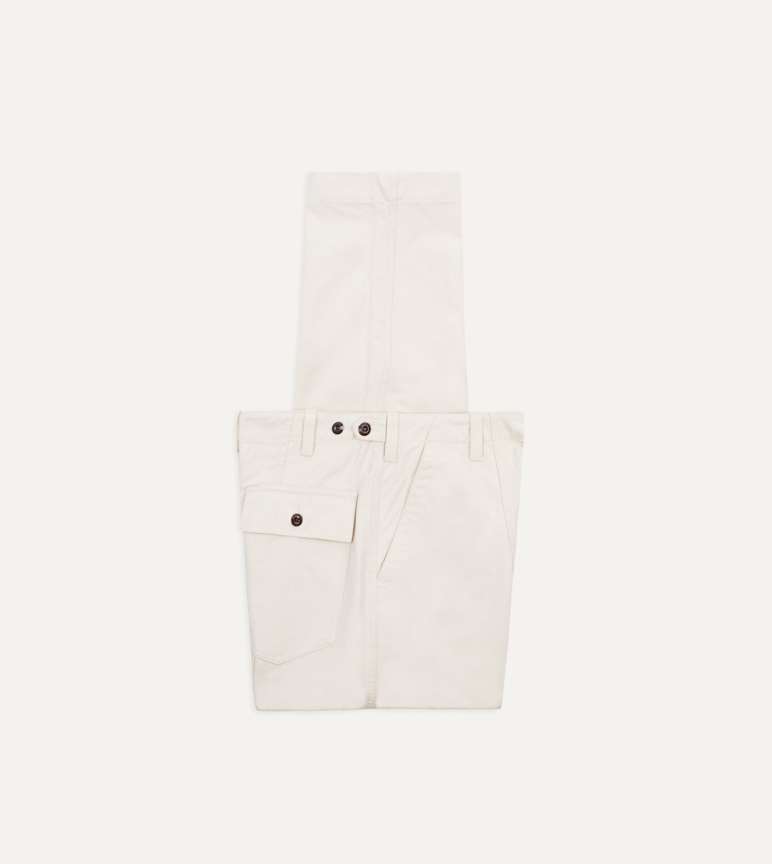 Ecru Cotton Canvas Panel Trousers