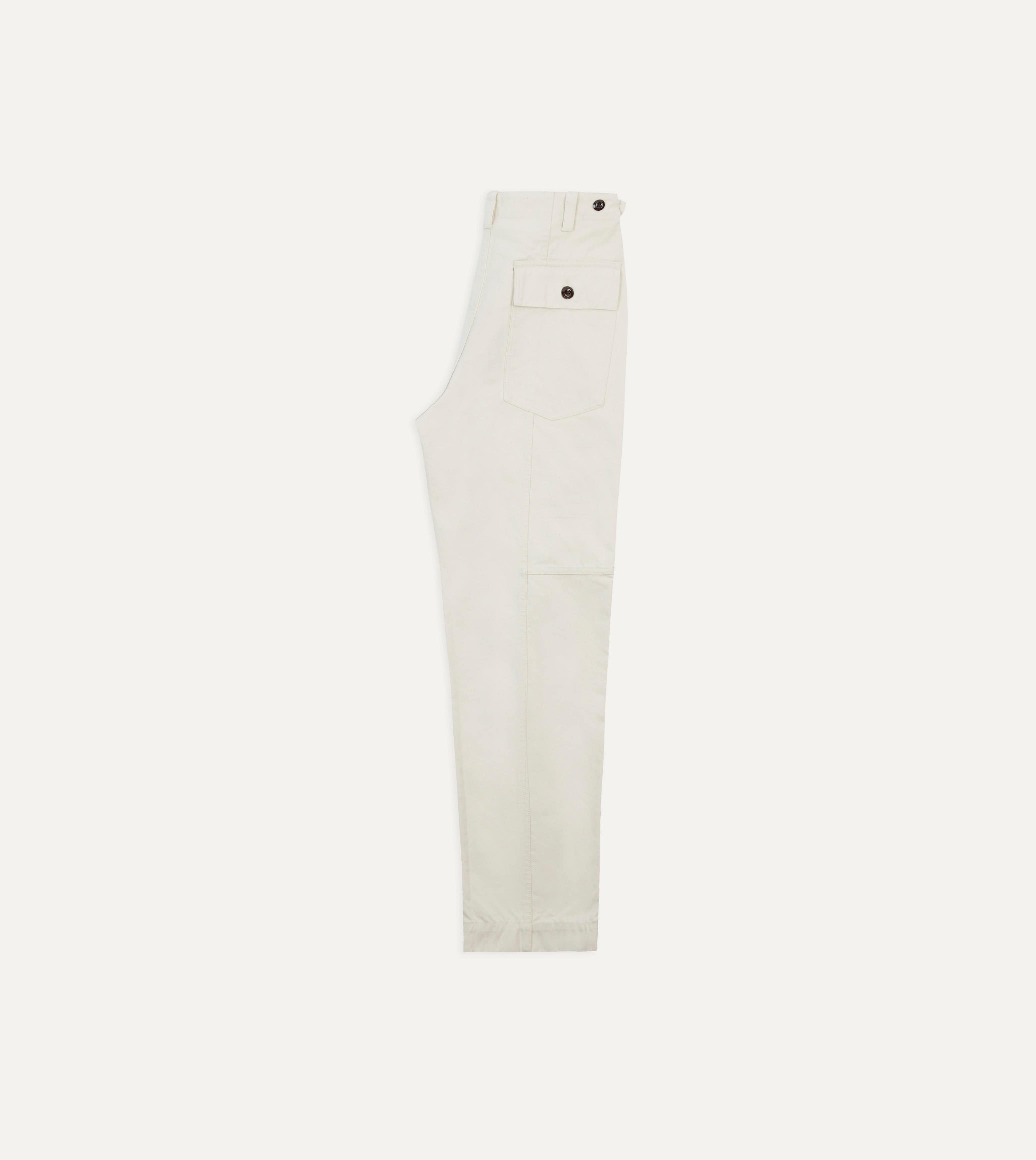 Ecru Cotton Canvas Panel Trousers
