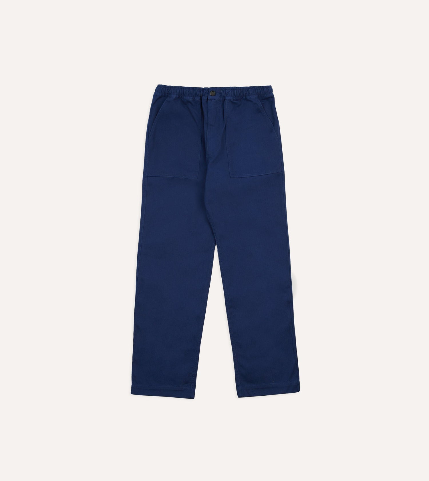 Navy Herringbone Twill Cotton Drawstring Trousers