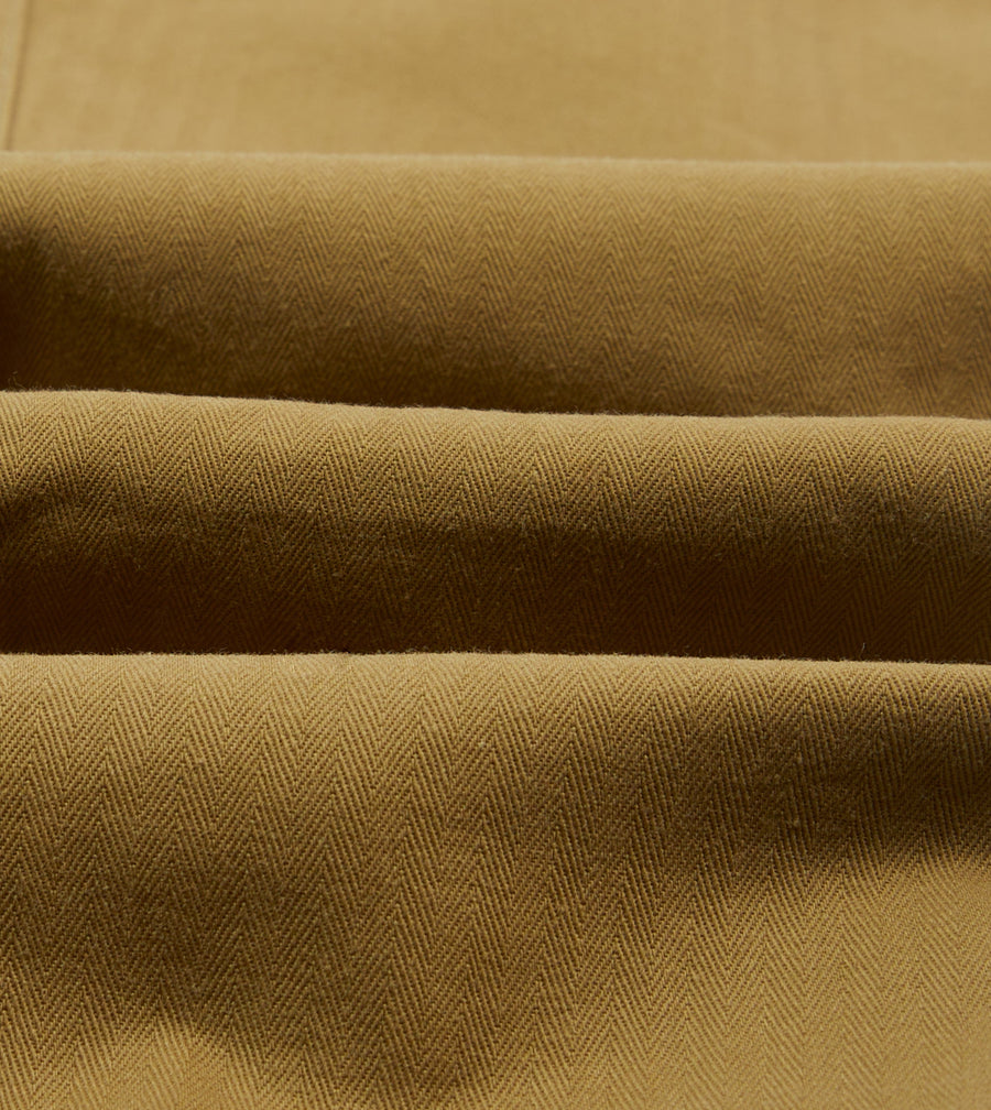 Khaki Herringbone Twill Cotton Drawstring Trousers