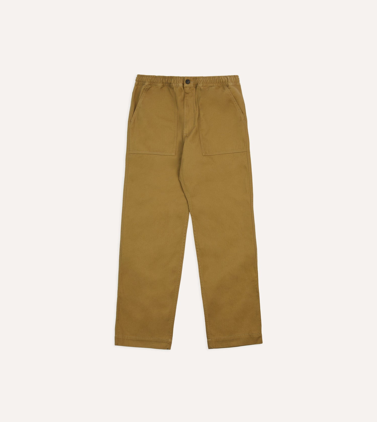 Khaki Herringbone Twill Cotton Drawstring Trousers