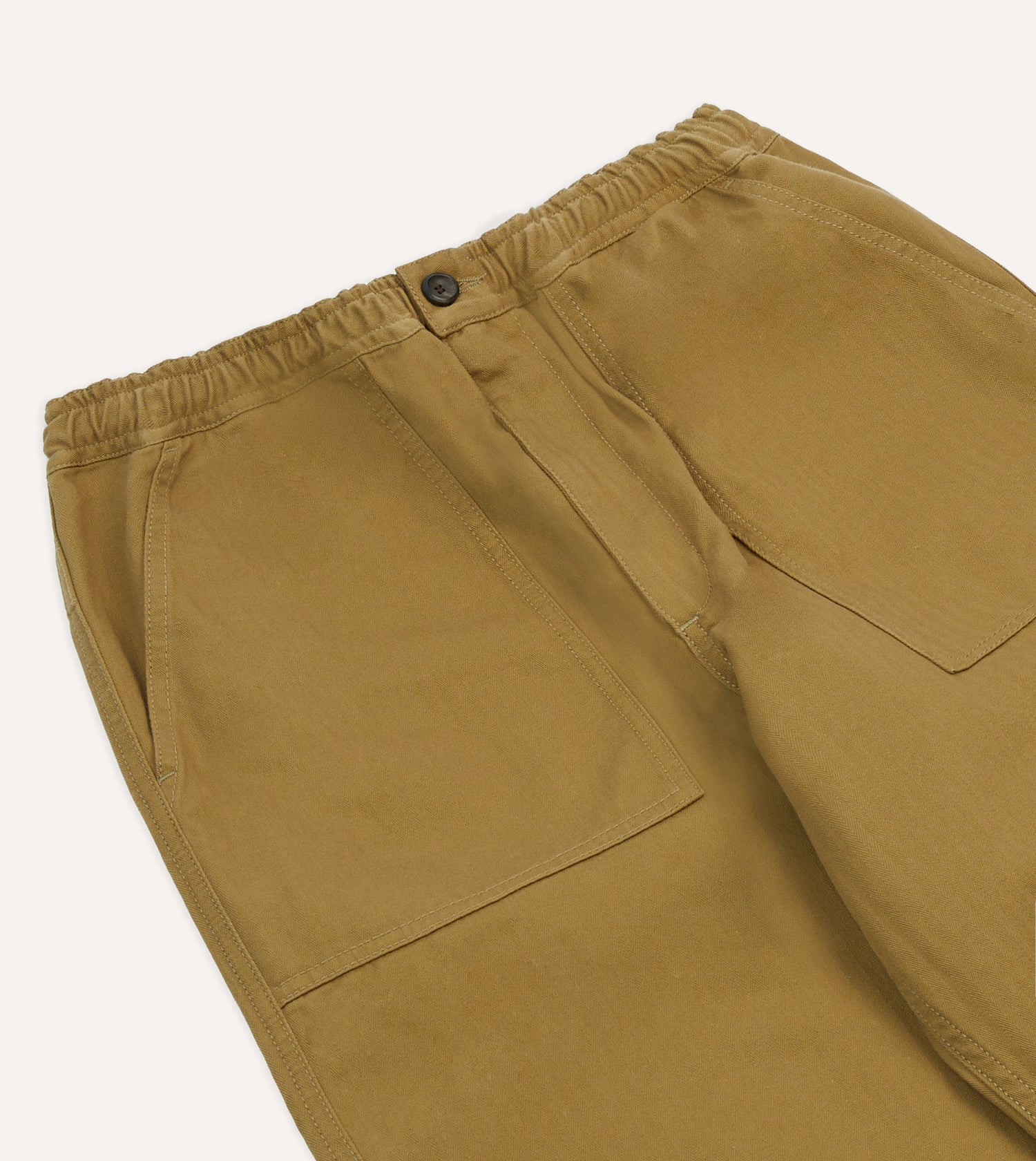 Khaki Herringbone Twill Cotton Drawstring Trousers