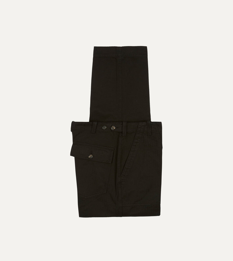 Drake's by A. Levine Black Herringbone Cotton Fatigue Trouser