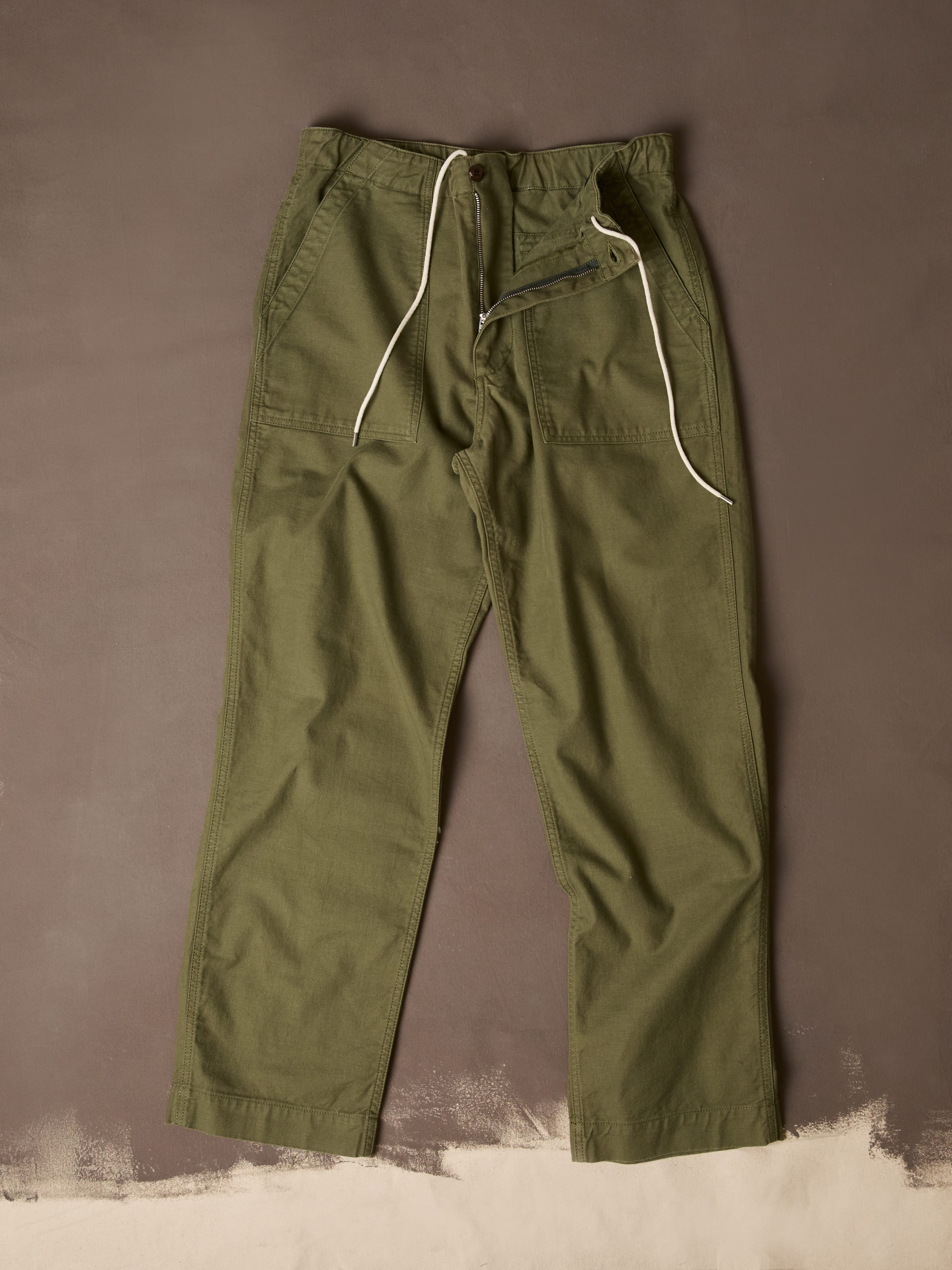 Olive Drab Cotton Drawstring Trouser