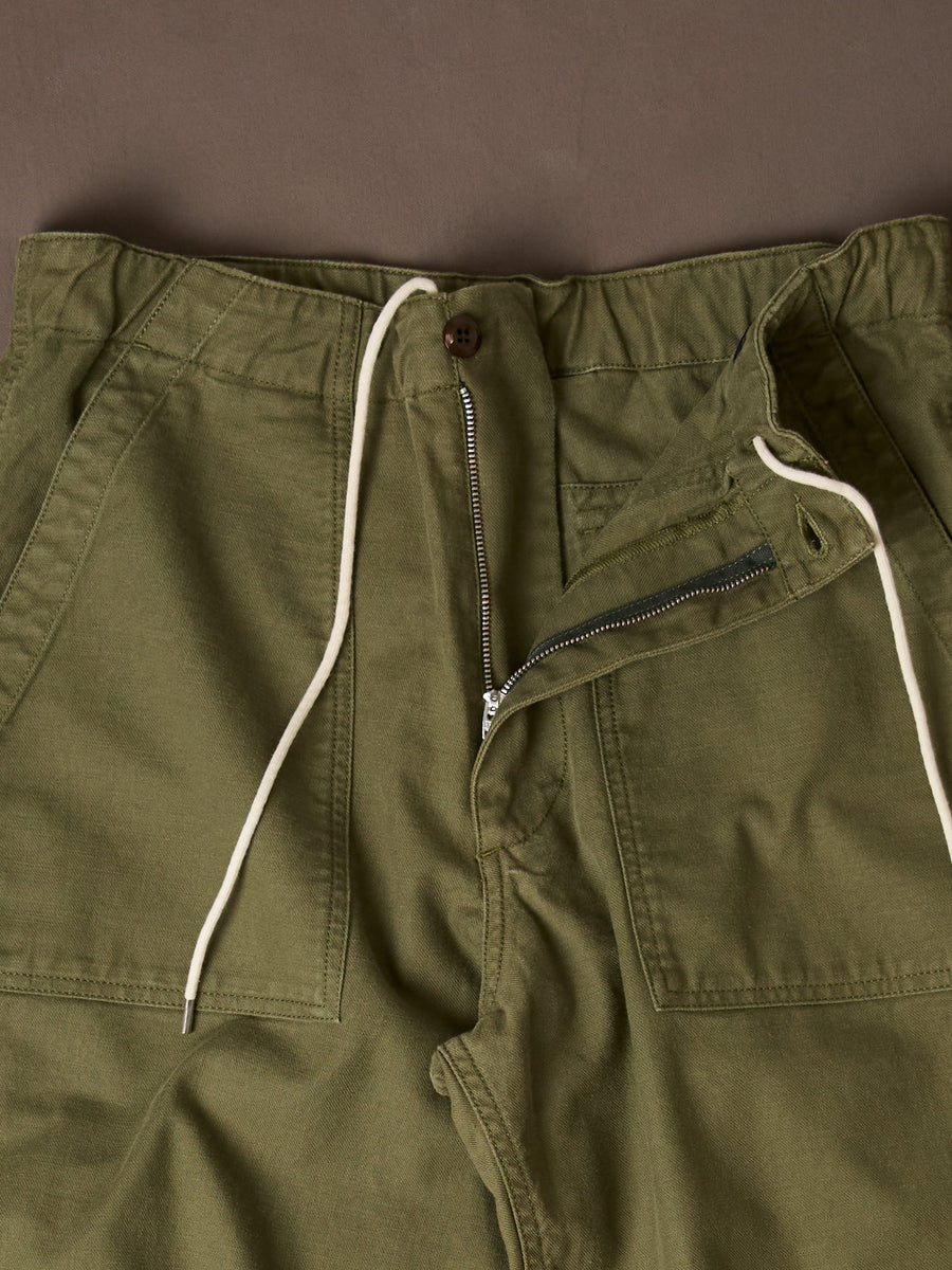 Olive Drab Cotton Drawstring Trouser