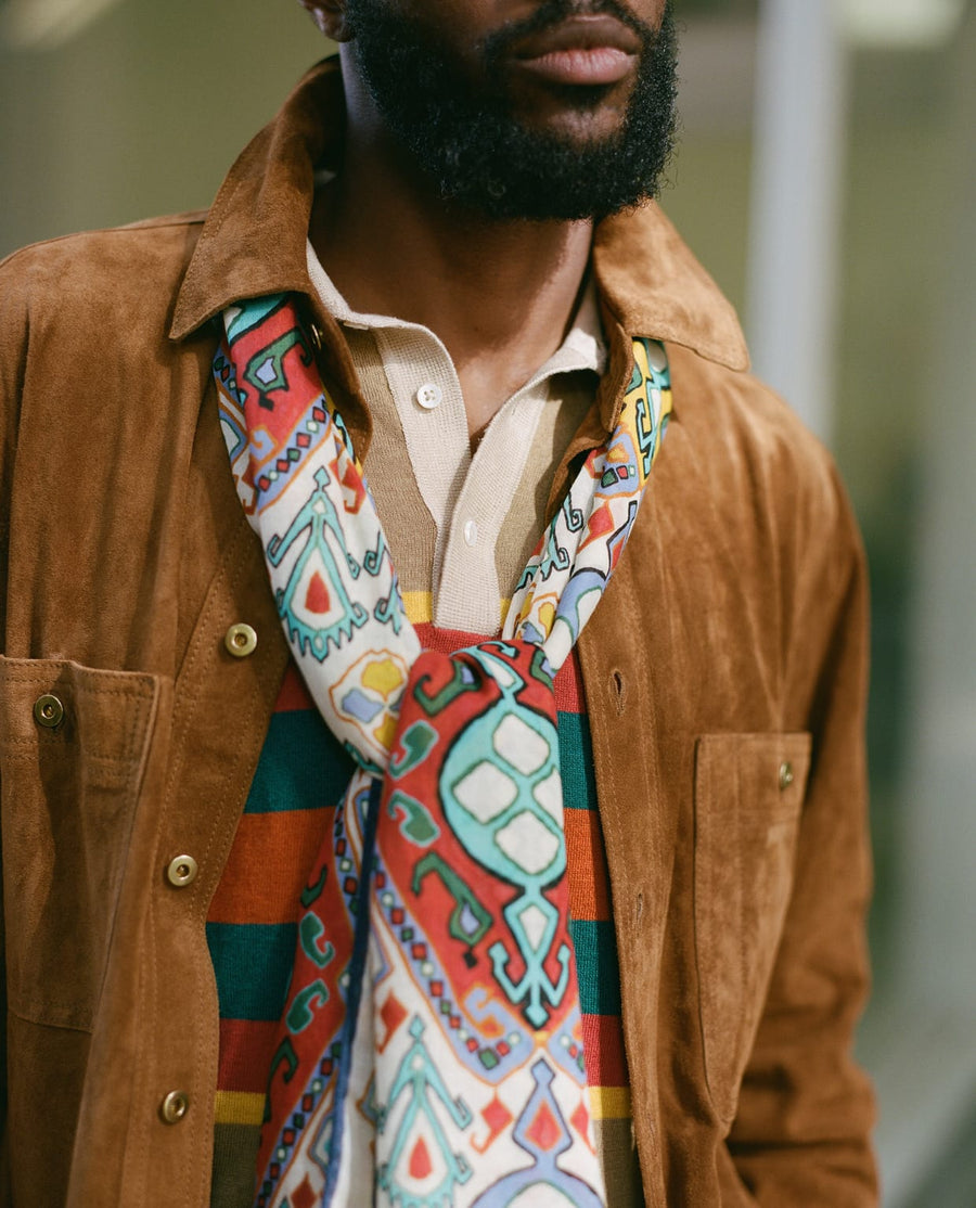 Ecru Tapestry Print Wool Silk Scarf