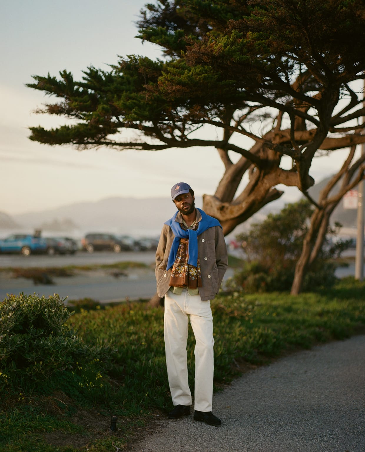 Brown Cotton-Linen Double-Breasted Chore Coat