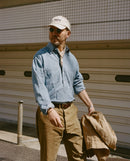 Stone Wash Cotton Chambray Button-Down Collar Popover Shirt