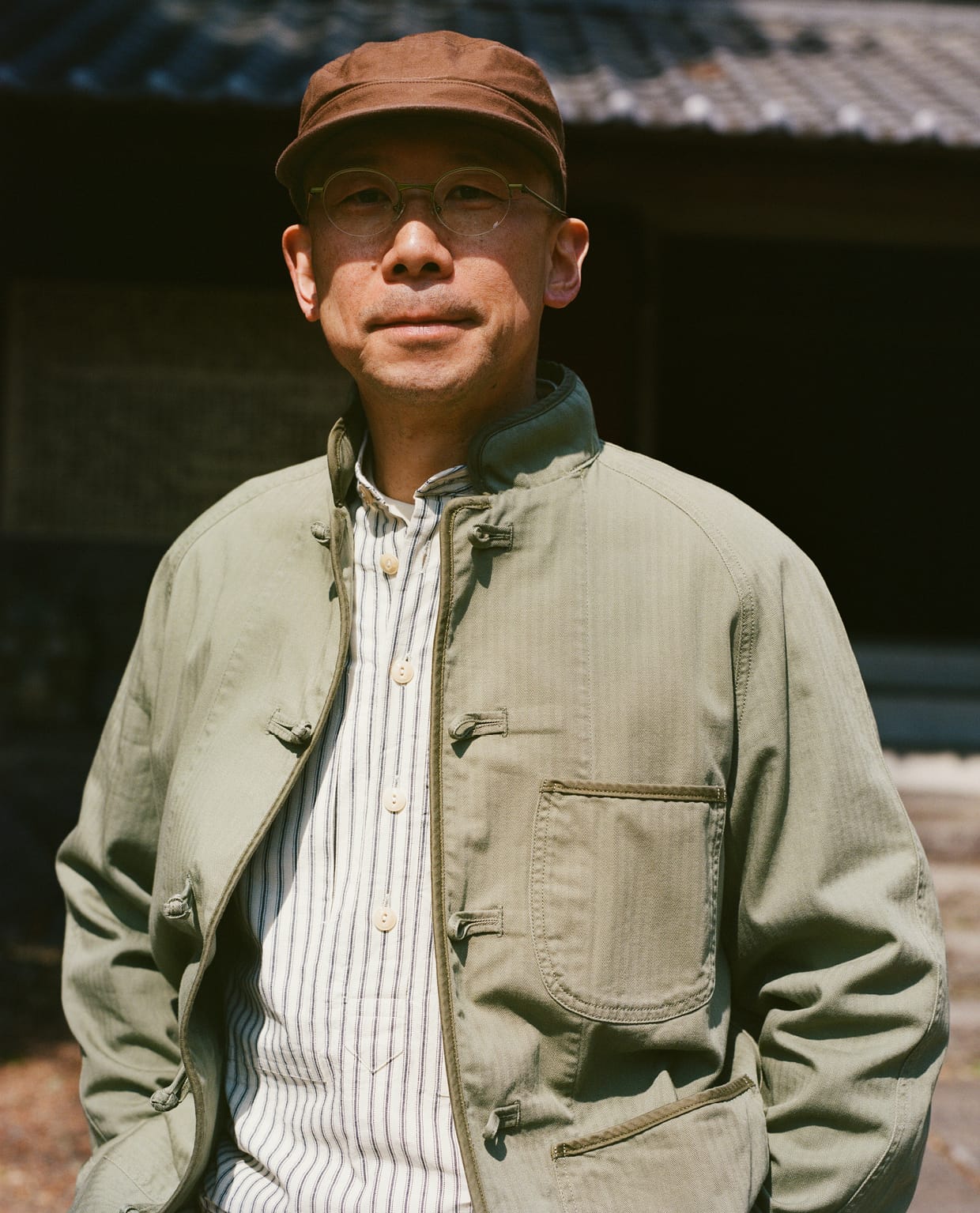 Olive Herringbone Cotton Artist Chore Jacket – Drakes