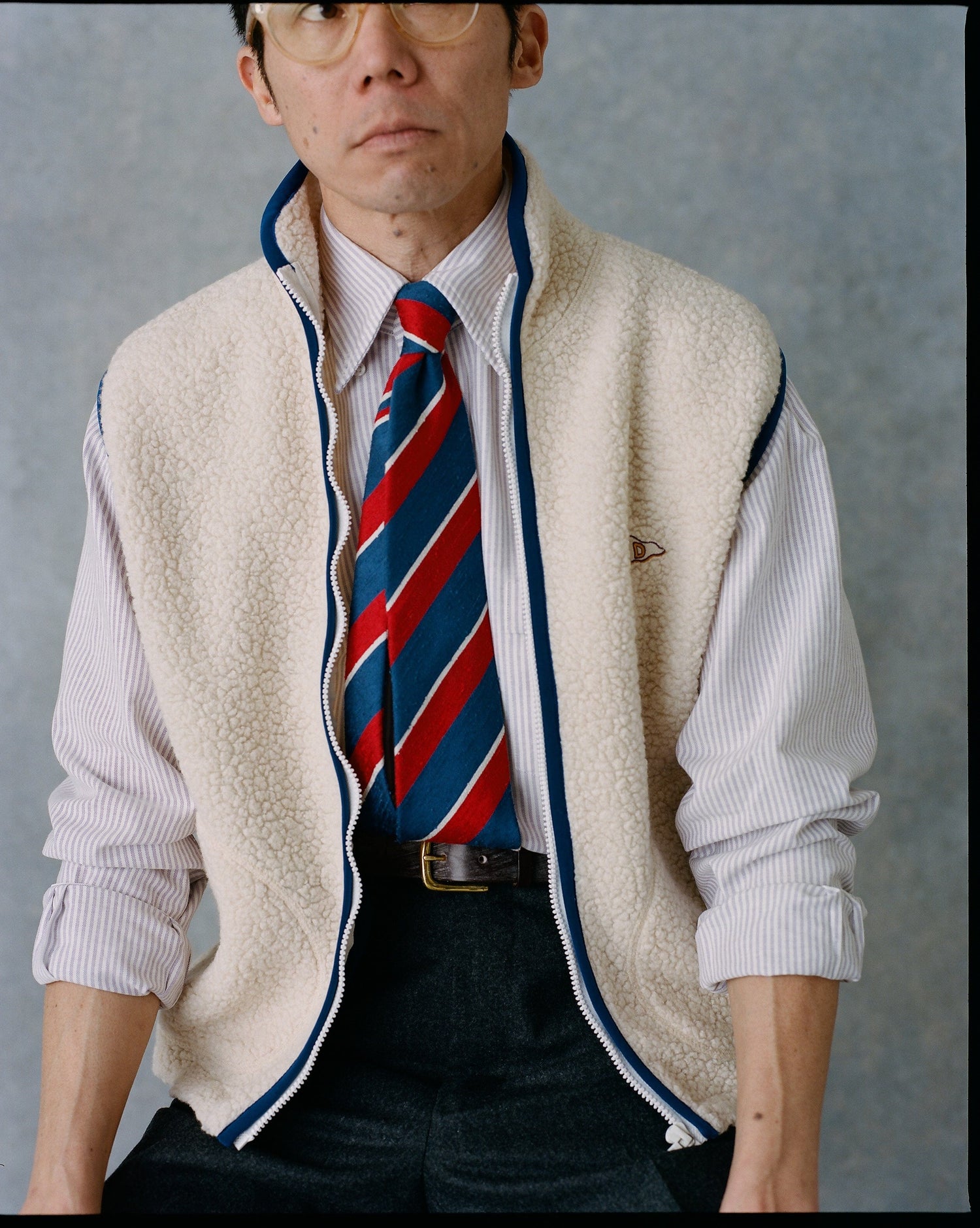 Ecru Boucle Wool Zip Fleece Vest