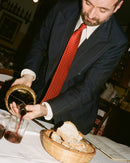 Navy Pinstripe Wool-Linen Double-Breasted Tailored Jacket