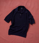 Navy Waffle Knit Cotton Short-Sleeve Polo Shirt