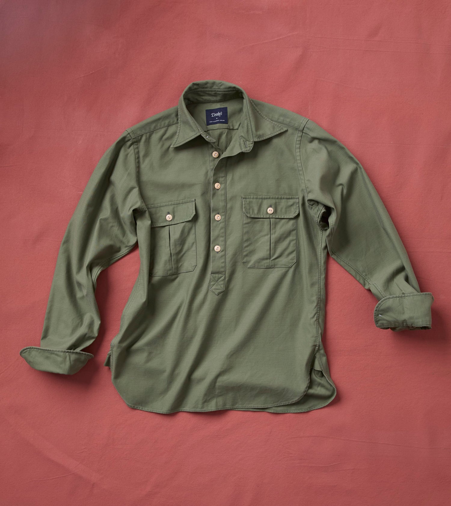 Green Satin Cotton Popover Work Shirt
