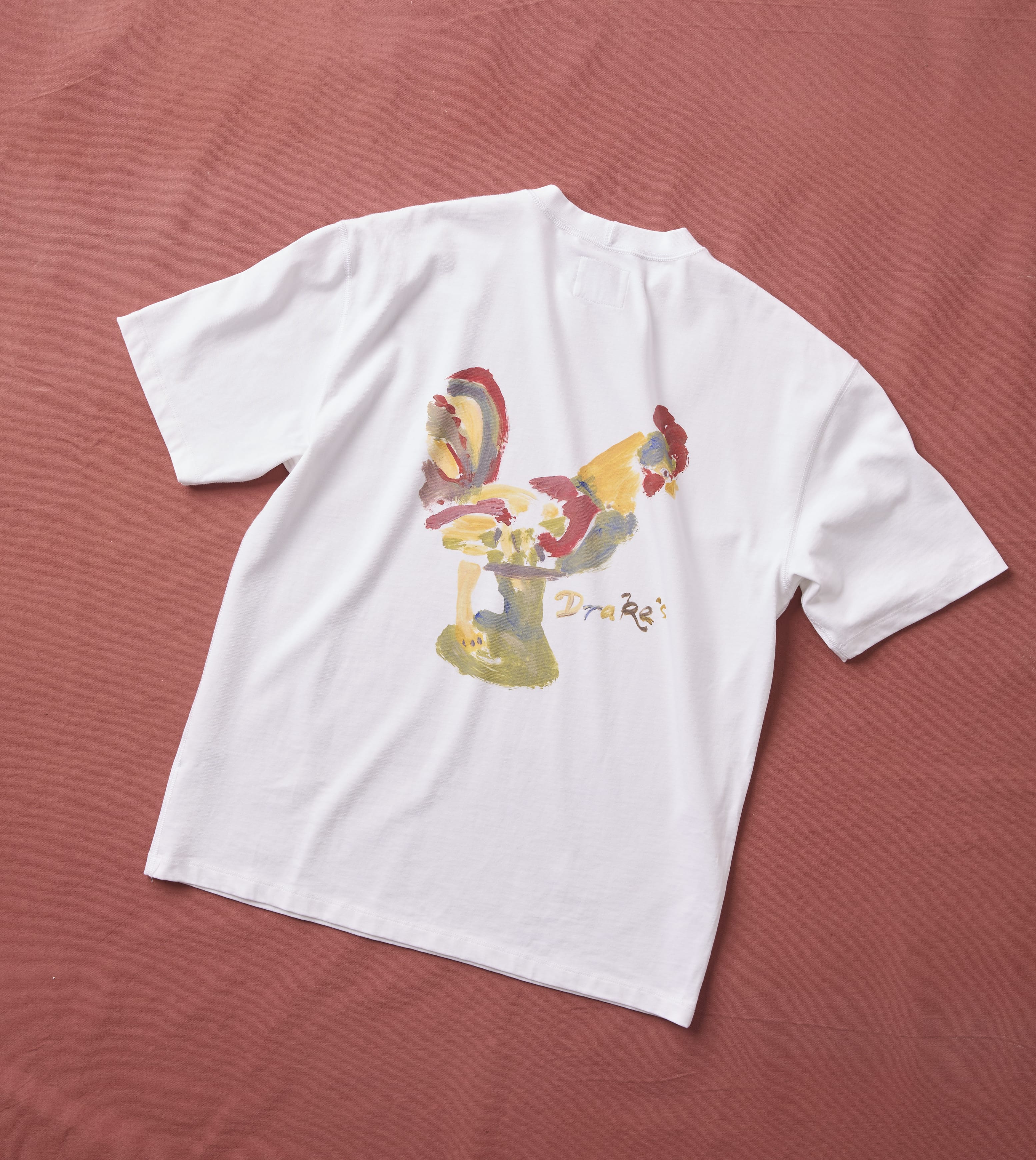White 'Cockerel' Print Short-Sleeve Hiking T-Shirt