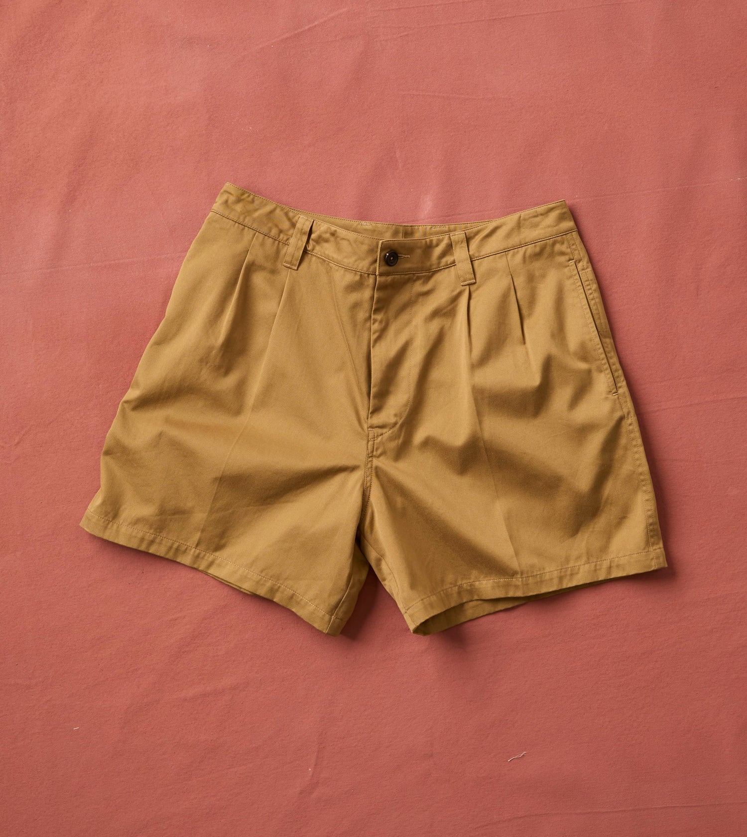 Khaki Cotton Wide Leg Double-Pleat Shorts
