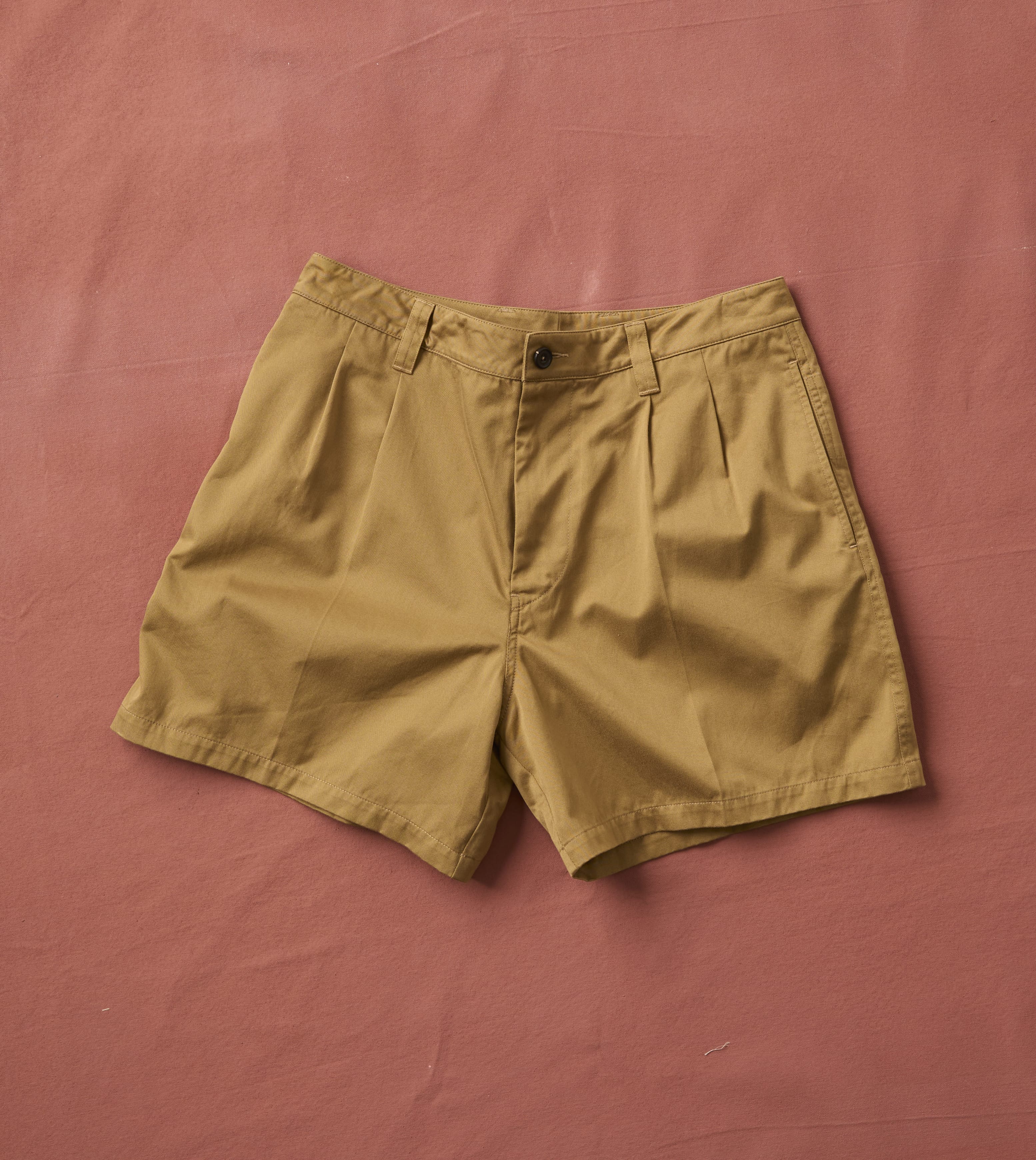 Khaki Cotton Wide Leg Double-Pleat Shorts